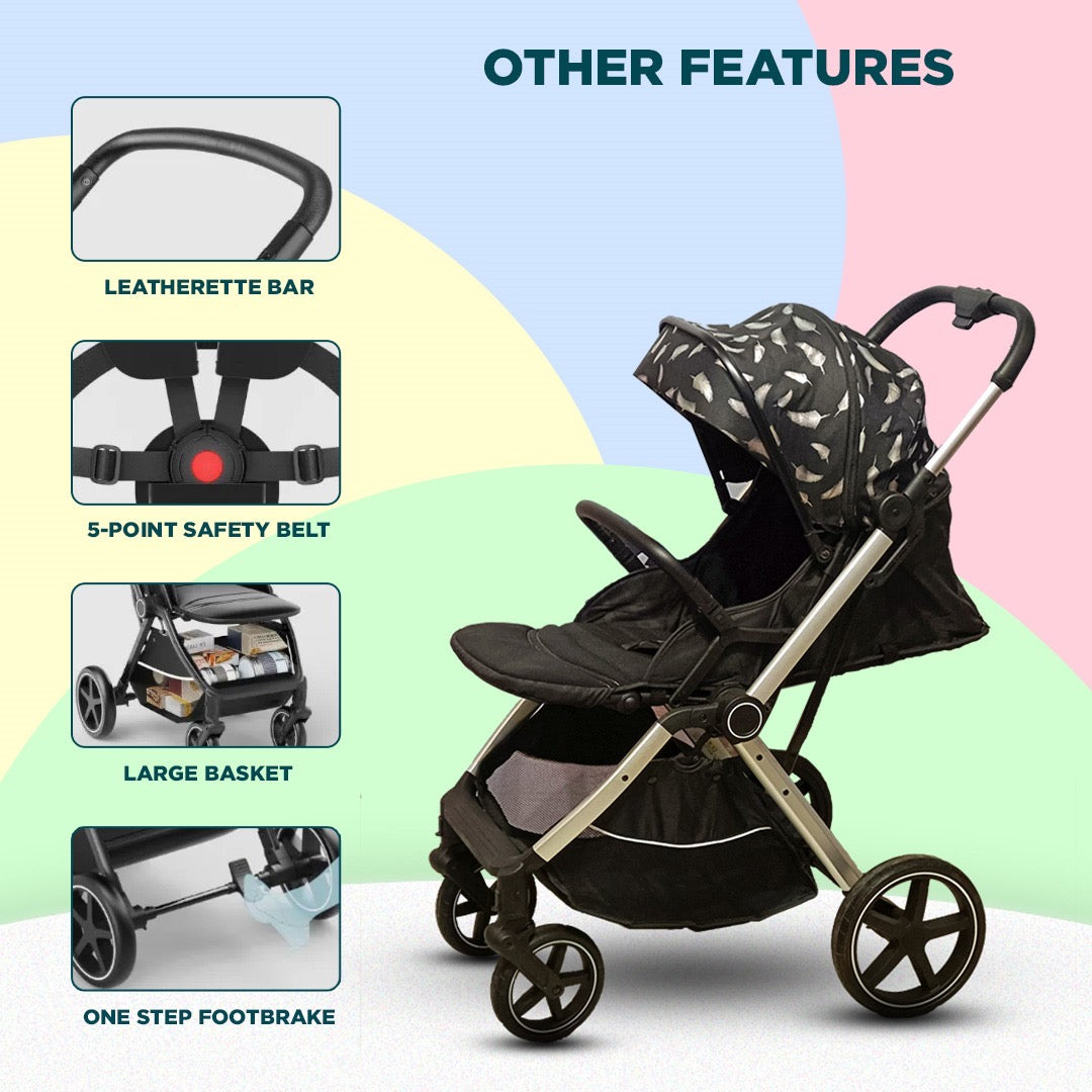 Breeze Reversible Handle Baby Stroller - Use as Carry Cot, Anti-Shock Wheels (Newborn to 5 Years)