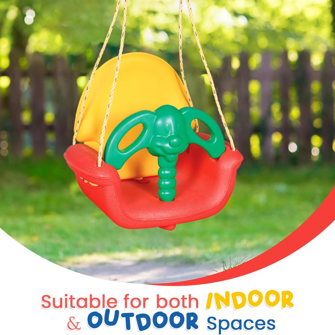 Minikin Super Swing Chair for Kids Adjustable Baby Swing with Nylon Rope, Hooks, High Backrest Safety Support Indoor Outdoor 1-3 Years