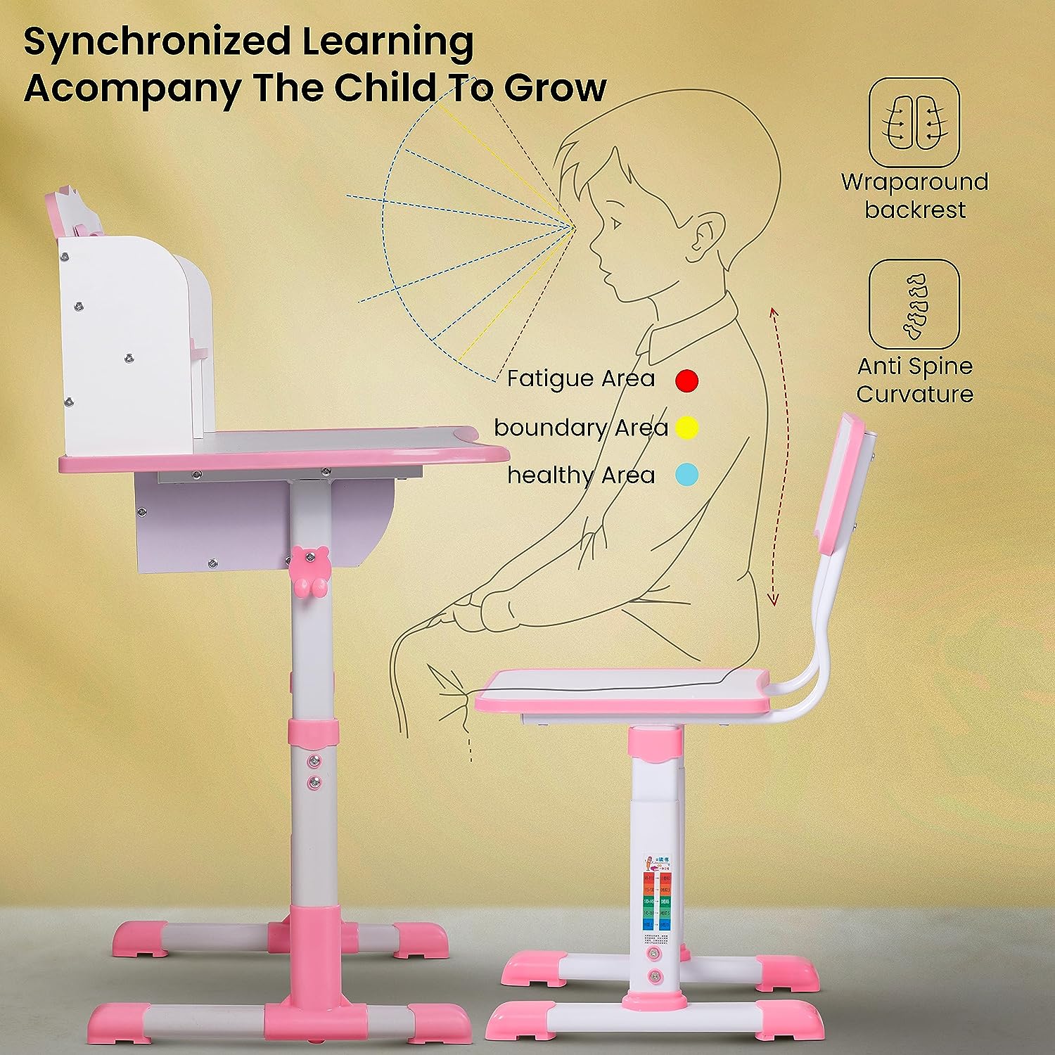 Minikin Pinnacle Multi Functional Wooden Kids Study Table I Hight Adjustable Design I 3-15 Years