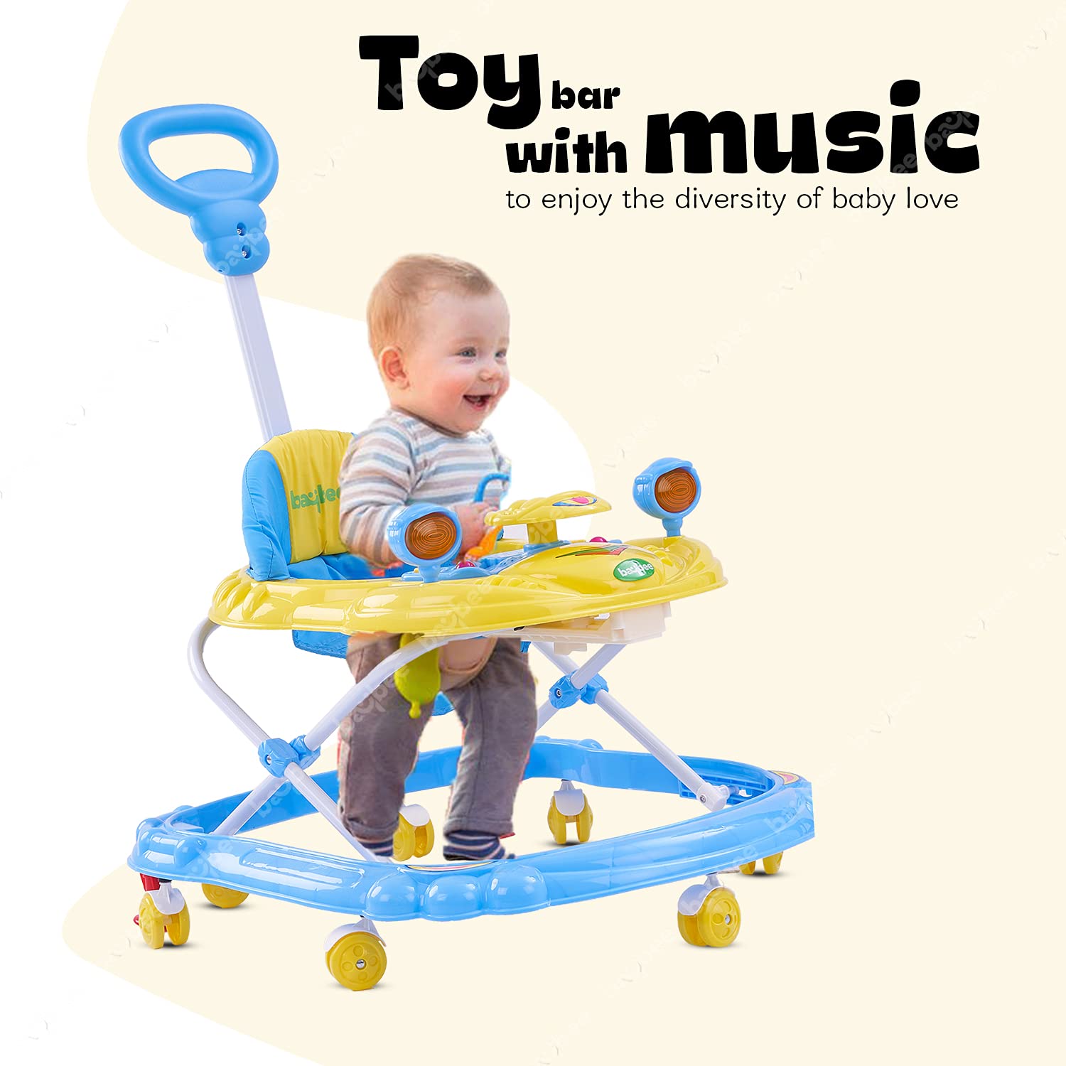 Majesty Baby Musical Walker – Height Adjustable, Foldable Design with Parental Control Push Bar (6 Months to 18 Months)