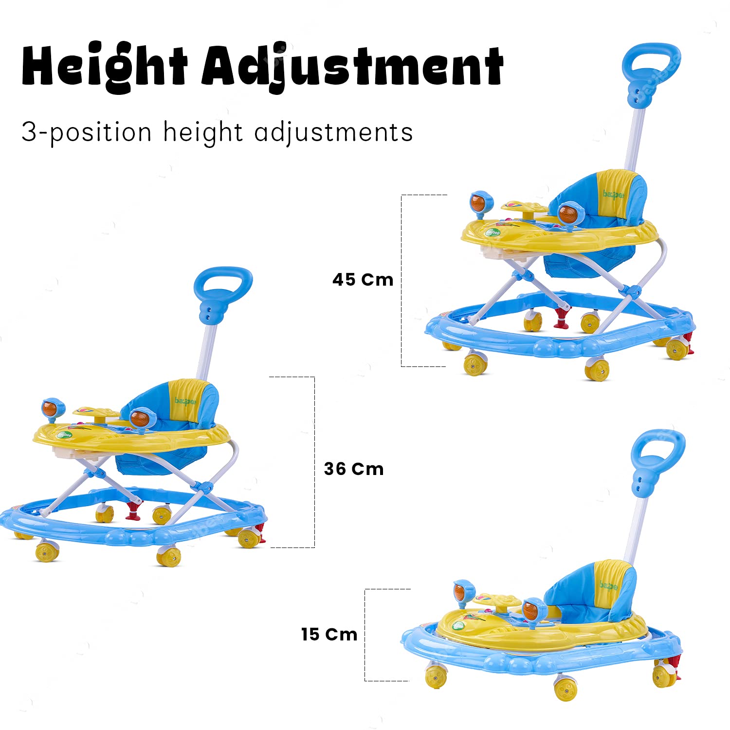 Majesty Baby Musical Walker – Height Adjustable, Foldable Design with Parental Control Push Bar (6 Months to 18 Months)