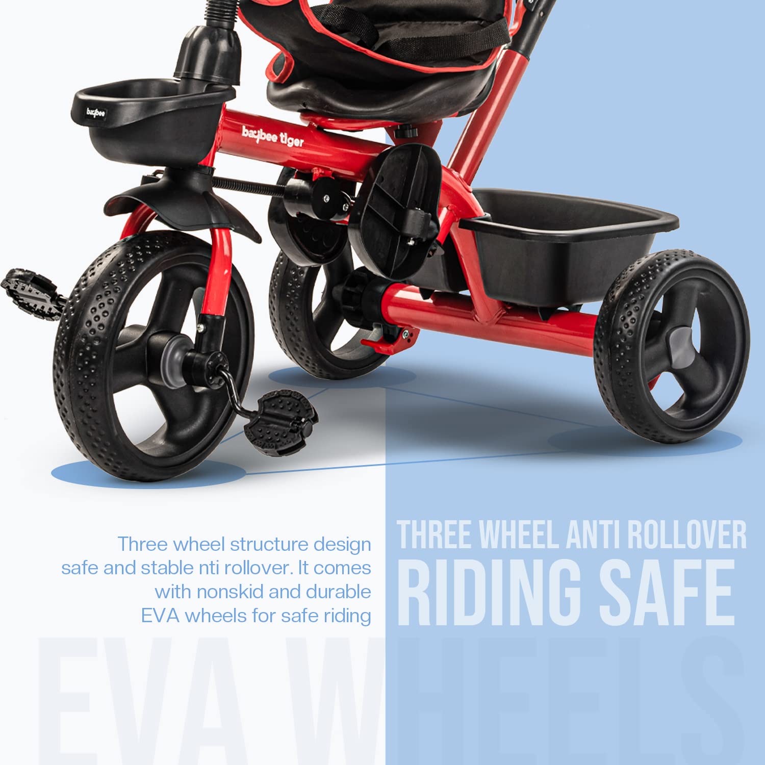 Minikin Canopy Trike I Parental Push Handle I Eva Wheels I Anti Fall Bar I Safety Seat Belt I 1-5 Years I Red