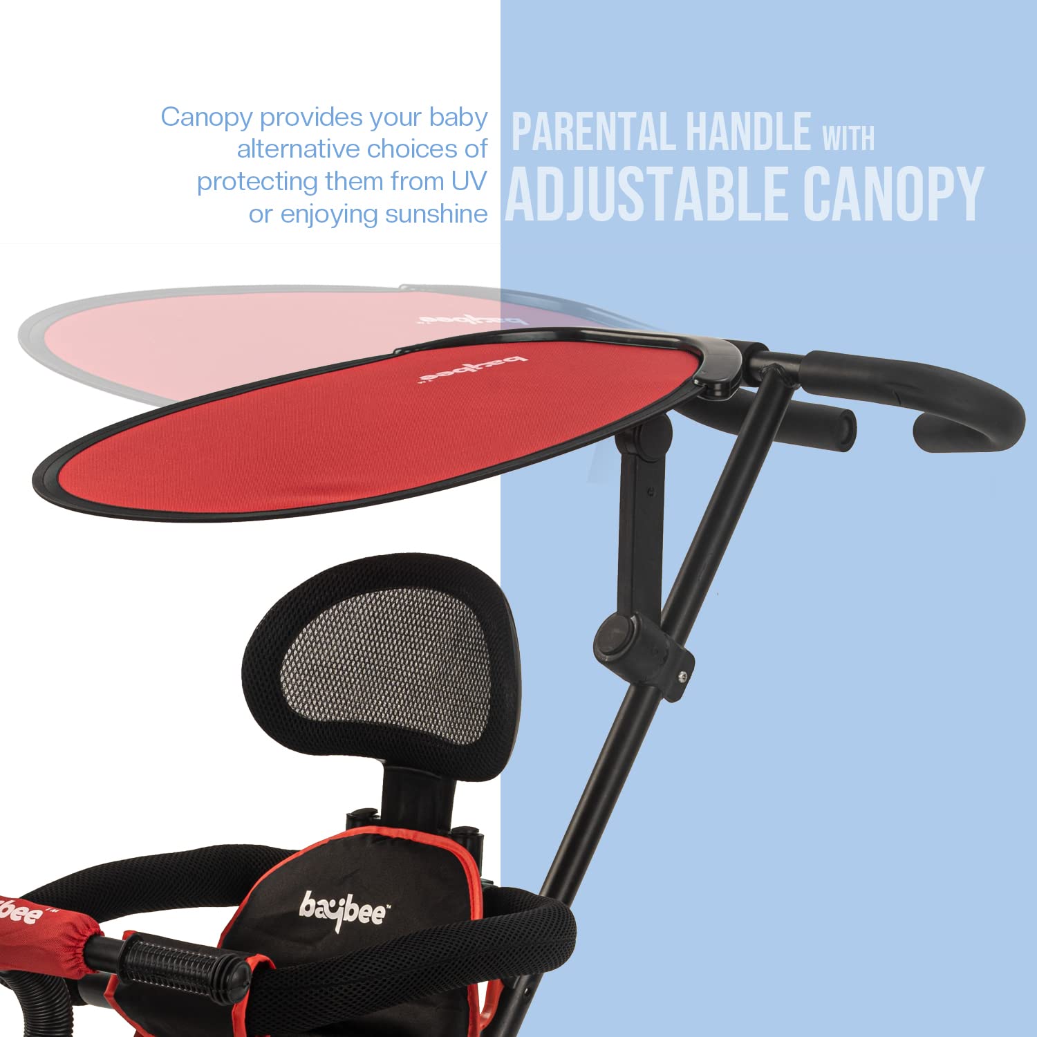 Minikin Canopy Trike I Parental Push Handle I Eva Wheels I Anti Fall Bar I Safety Seat Belt I 1-5 Years I Red