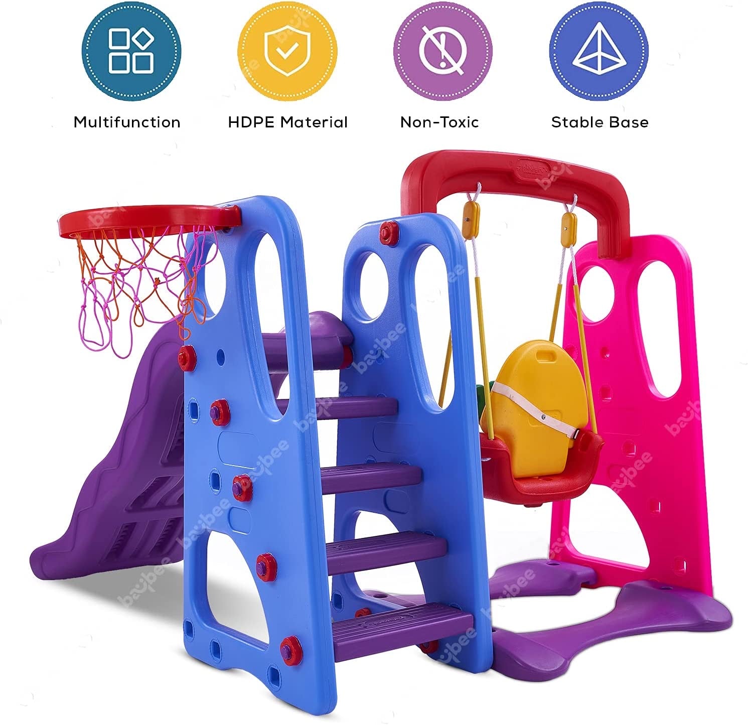 Minikin Super Wavy Combo Set For Kids (Wave Slide + Swing + Basketball) | Indoor & Outdoor | 1-5 Years