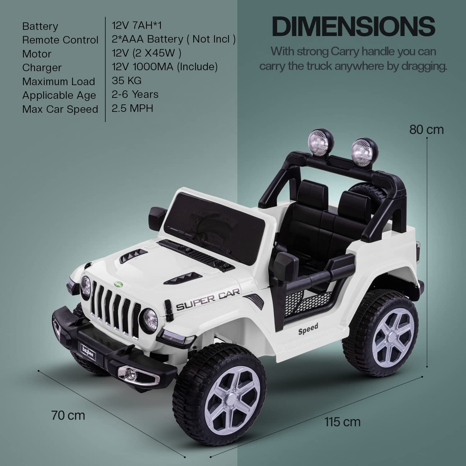 Minikin Thaar 4x4 Electric Rechargeable  Kids  Jeep I Large Size I 1-8 Years