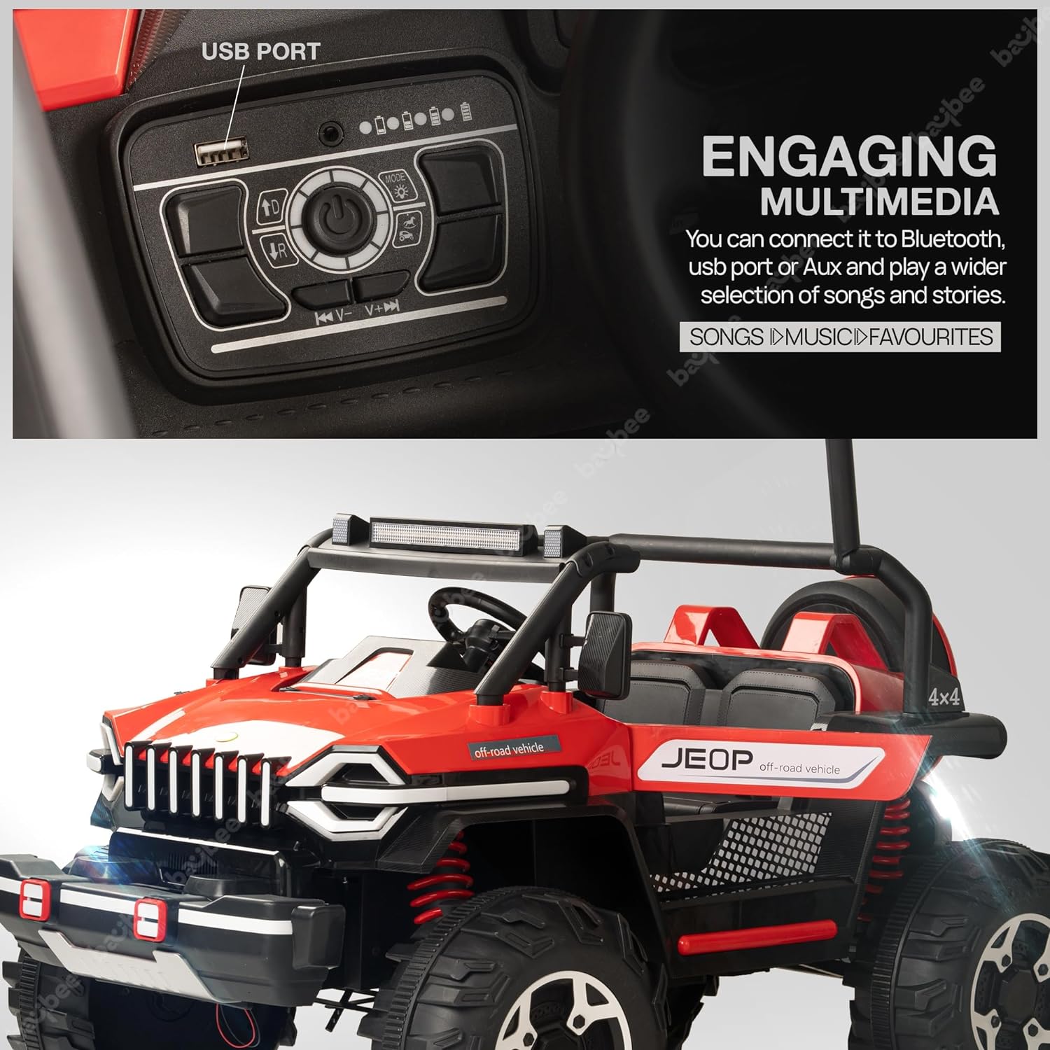 Minikin Fury 2x2 Rechargeable Jeep | Top End Configuration | Ages 1-8 Years