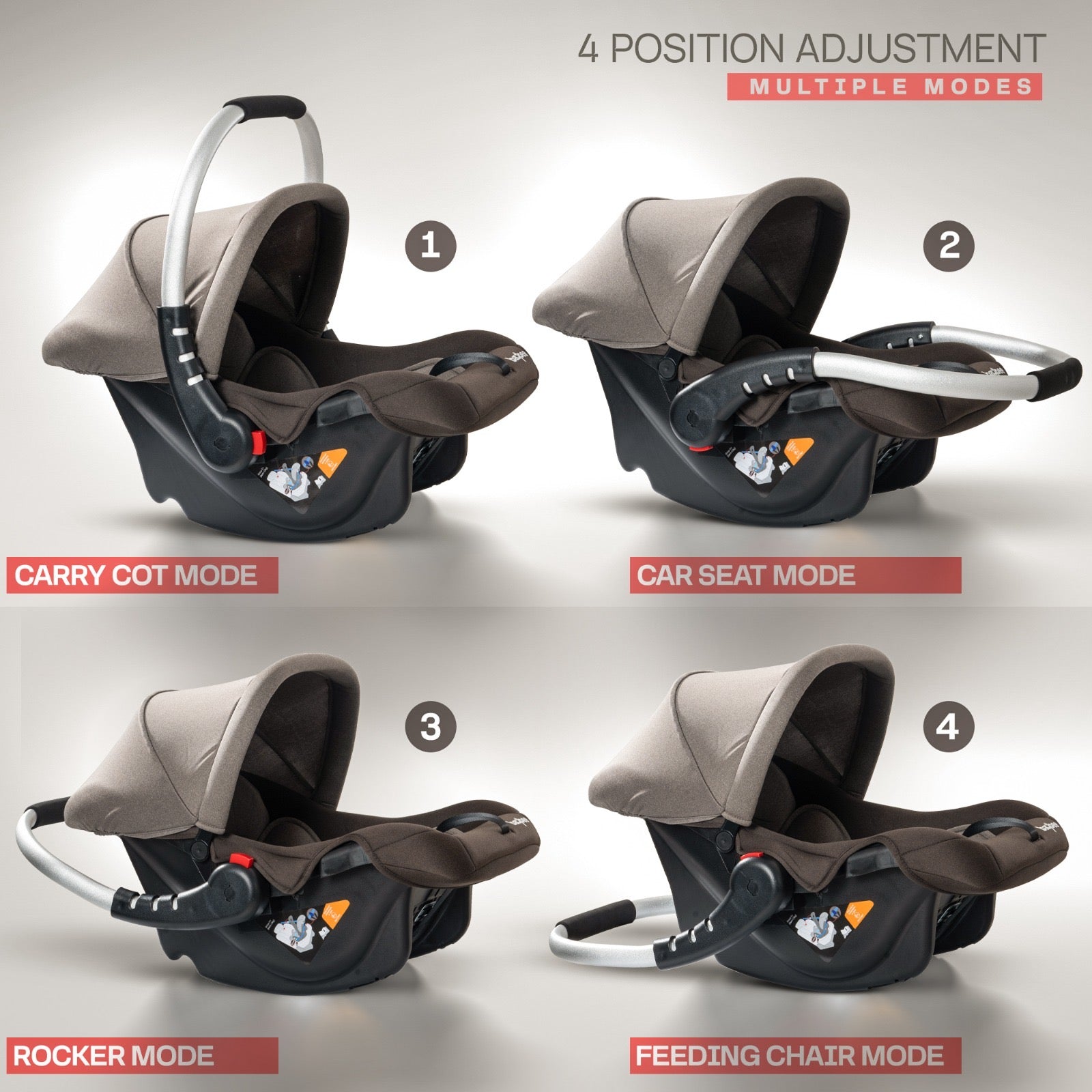 Minikin 4 in 1 Multi Purpose Baby Carrycot cum Carseat cum Rocker I Adjustable Aluminium Handle I NB - 15 Months