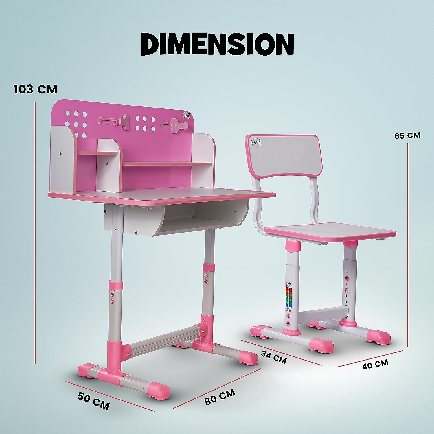 Minikin Crown Wooden Study Table Set I Height Adjustable Design I 3-15 Years