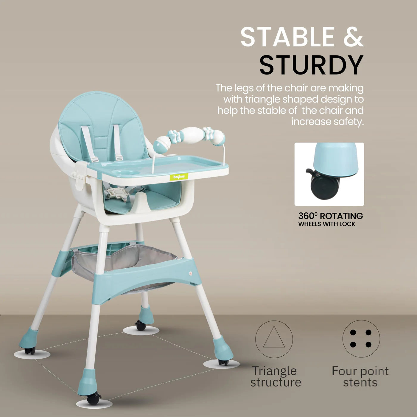 Minikin Aurora Series 3 in 1 Convertible High Chair for Kids with Adjustable Comfortable Seat