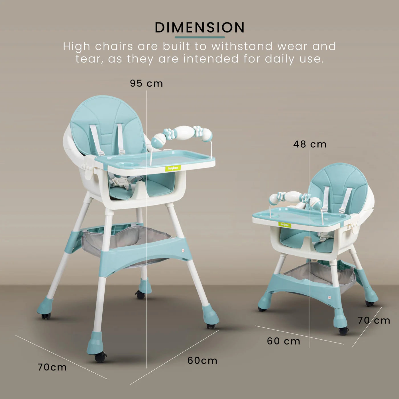 Minikin Aurora Series 3 in 1 Convertible High Chair for Kids with Adjustable Comfortable Seat
