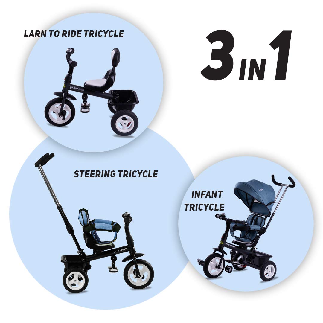 Mario Baby Sportz Trikes for Kids I Parental Adjust Push Handle I Tubeless Rubber Wheels I Foldable Canopy I 6M - 6 Years
