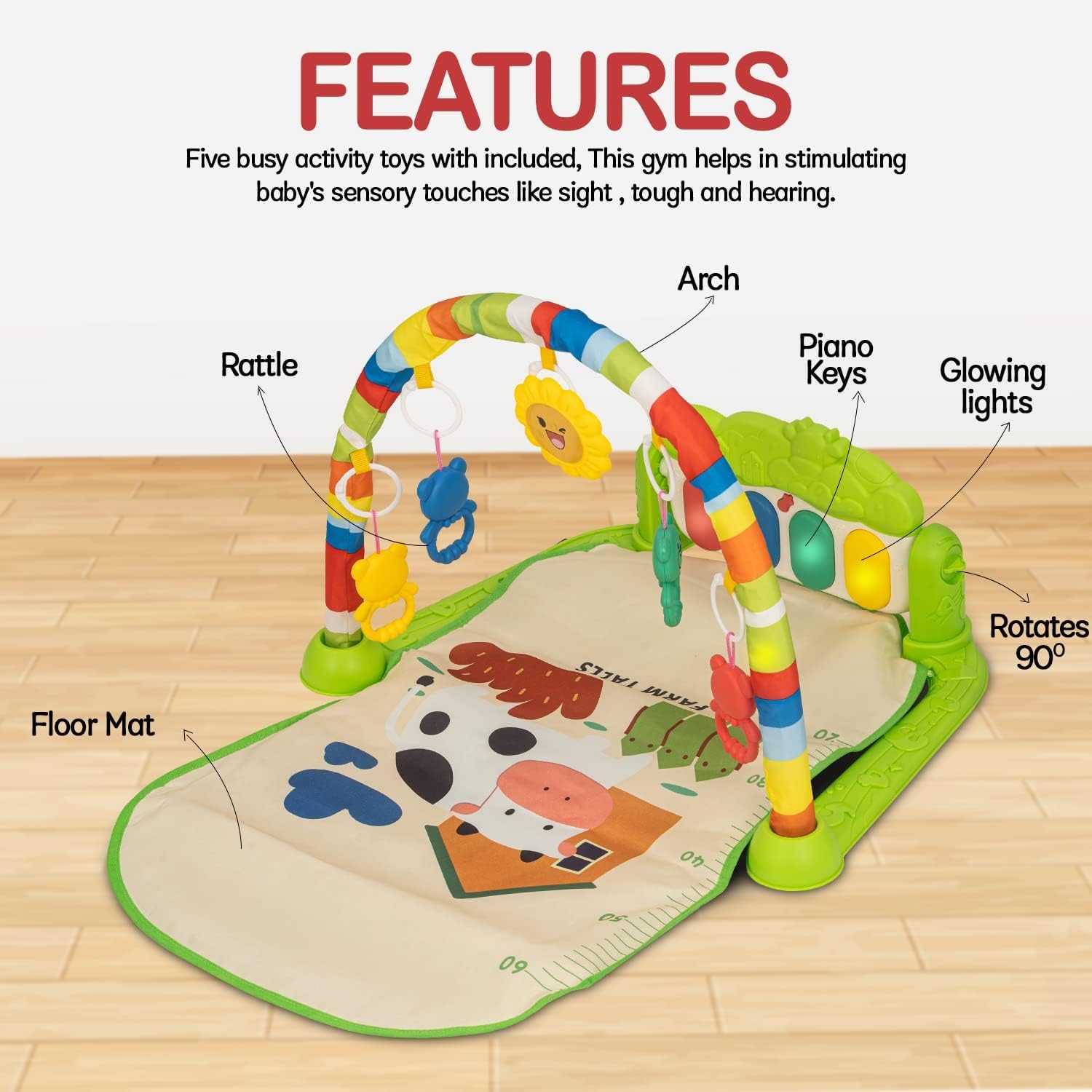 Minikin Kick & Play Piano Activity Play Gym I I Sensory and Motor Skill Development I 0-12M