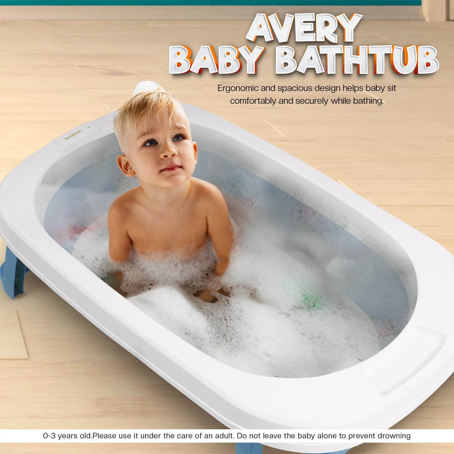 Minikin Avery Collapsible Bathtub for Kids I Fold after Use I Support Cushion & Drainer I 1-3 Years