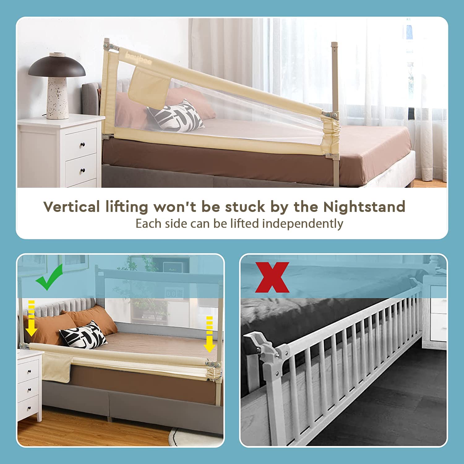 Minikin Bed Rail Safety Guard I Anti Fall Barrier for Baby I Foldable Design I 180x63 cms