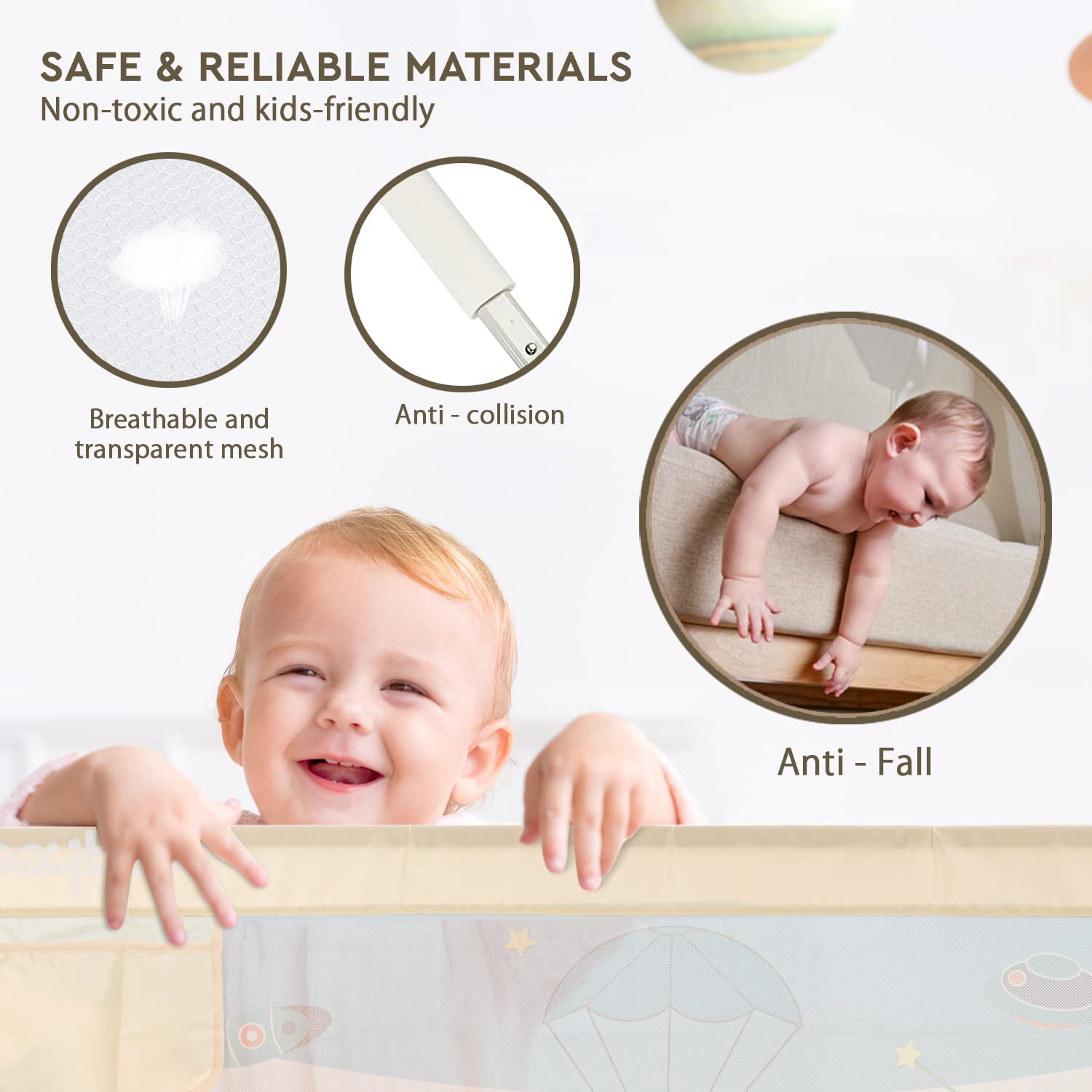 Minikin Bed Rail Safety Guard I Anti Fall Barrier for Baby I Foldable Design I 180x63 cms