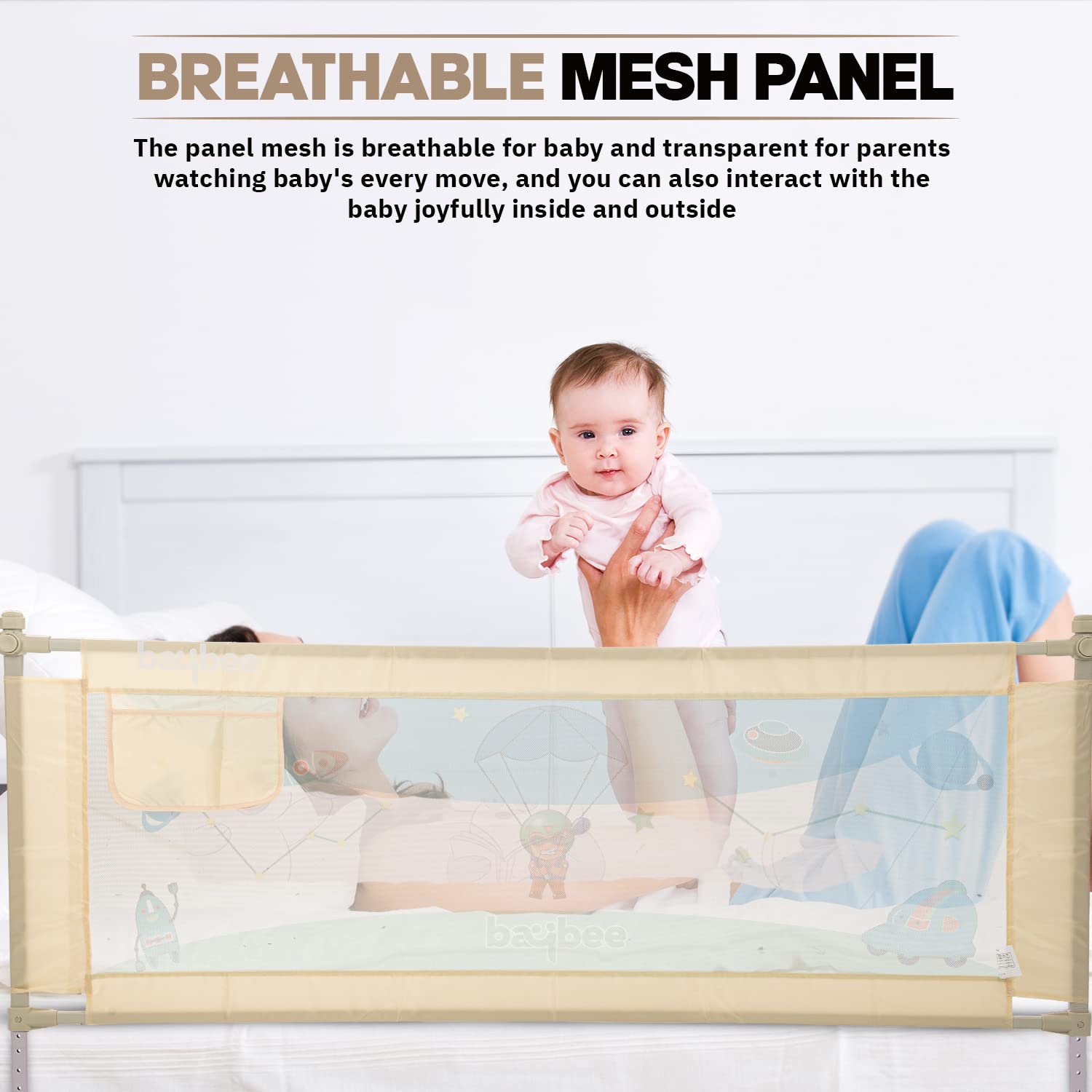 Minikin Bed Rail Safety Guard I Anti Fall Barrier for Baby I Foldable Design I 180x63 cms