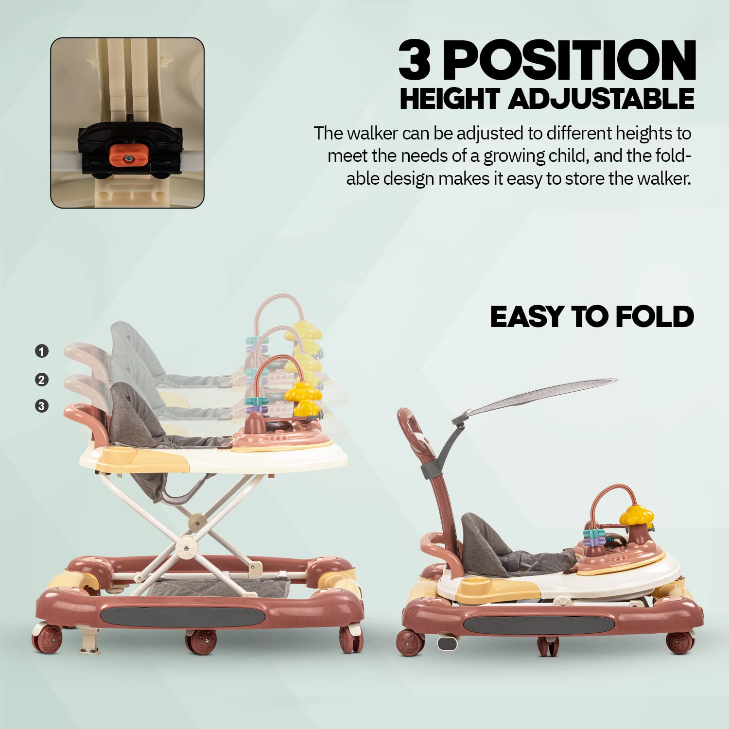 Minikin Elvira 2in1 Baby Walker with Canopy I Rocking Chair I Parental Control Handle I Interactive Musical Toy Bar I 6-24M I