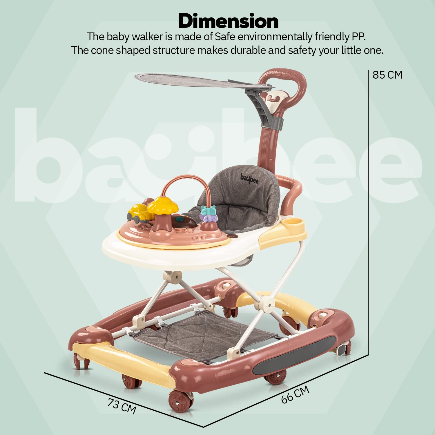 Minikin Elvira 2in1 Baby Walker with Canopy I Rocking Chair I Parental Control Handle I Interactive Musical Toy Bar I 6-24M I