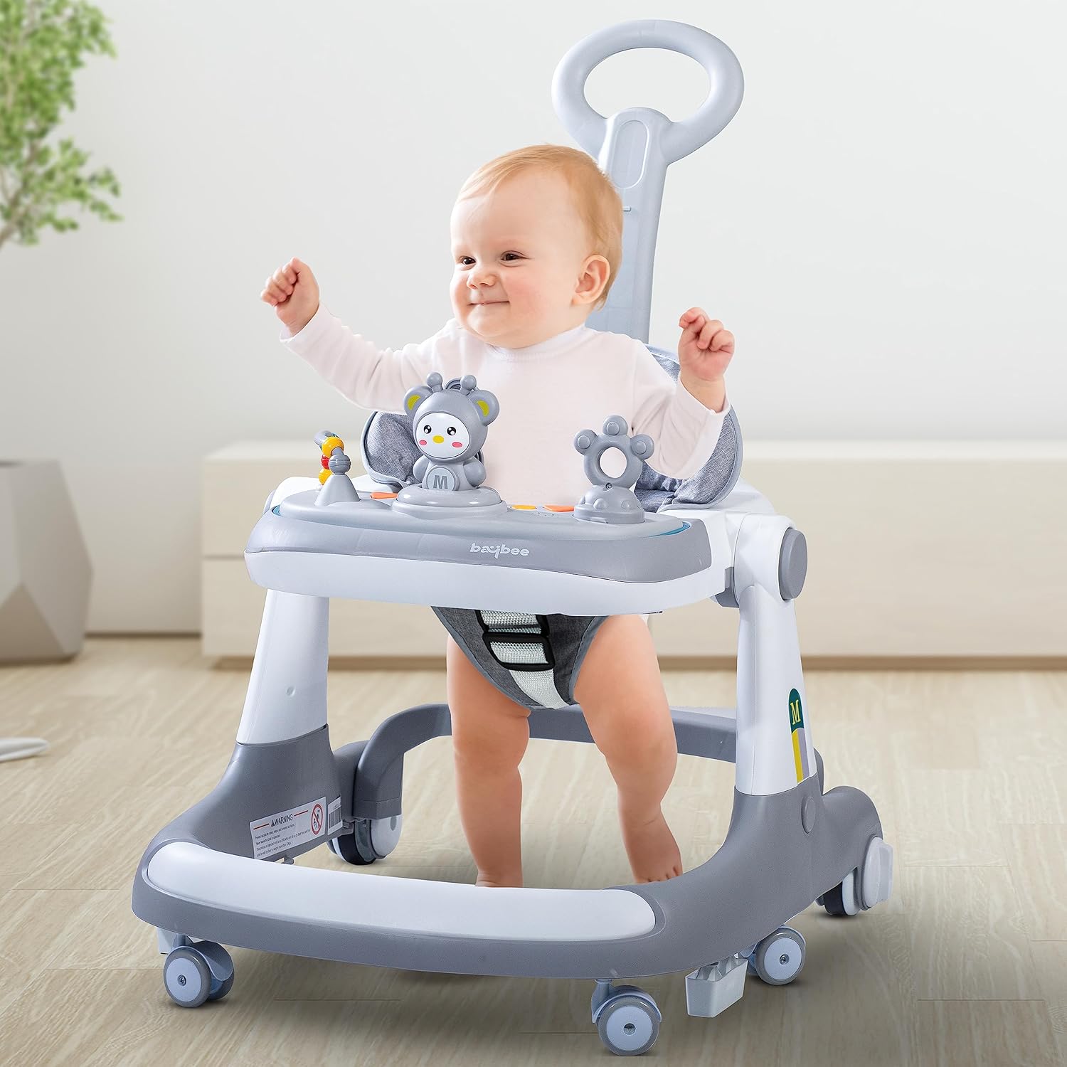 Minikin Magnum 2 IN 1 Baby Walker for Kids I Parental Push Handle & Height Adjustable Seat I Foldable Design I Musical Toy Bar