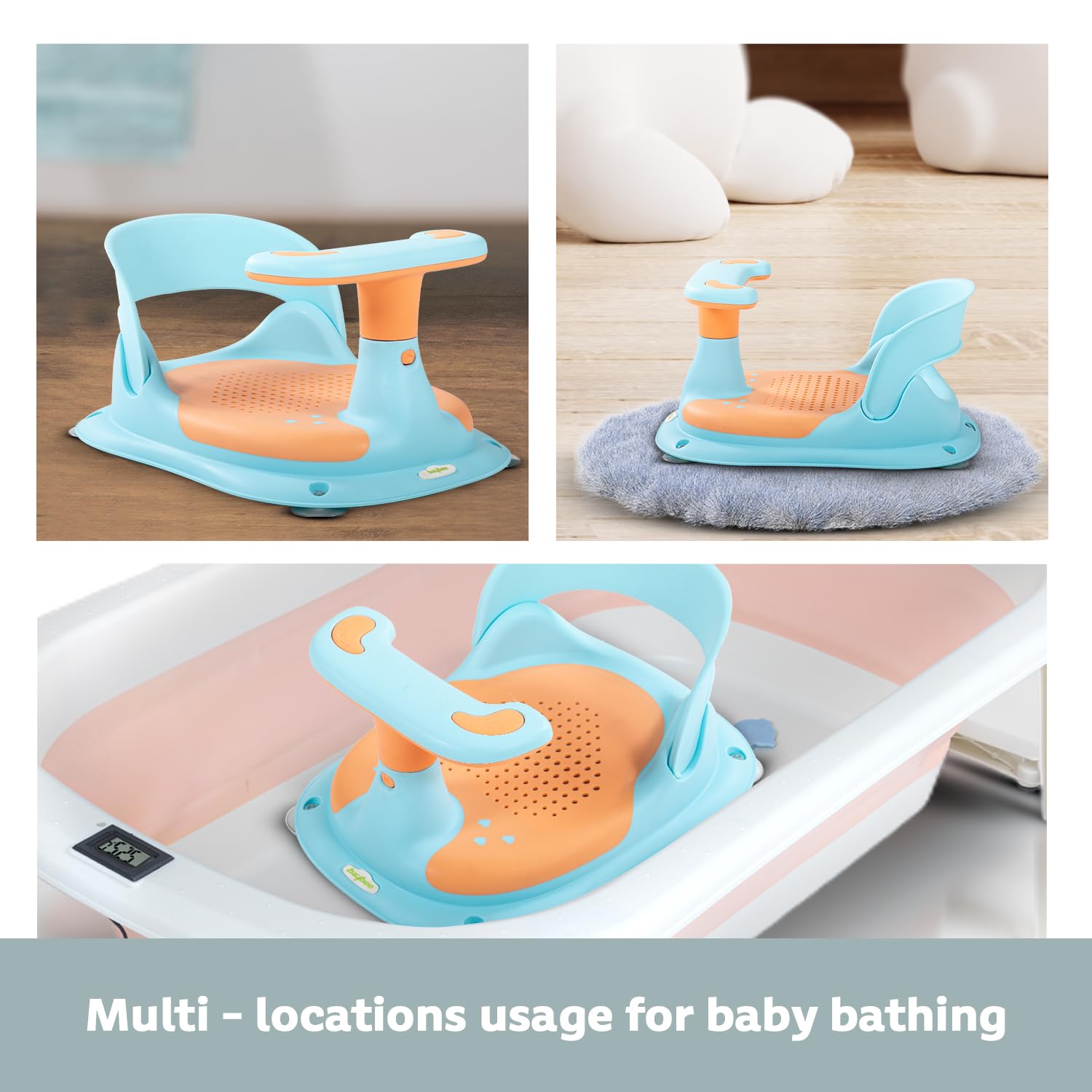 Minikin Slash Infant Baby Bath Stool I Breathable and Elastic Mesh Cushion for Sitting up I Comfortable Bath Position I 3M+