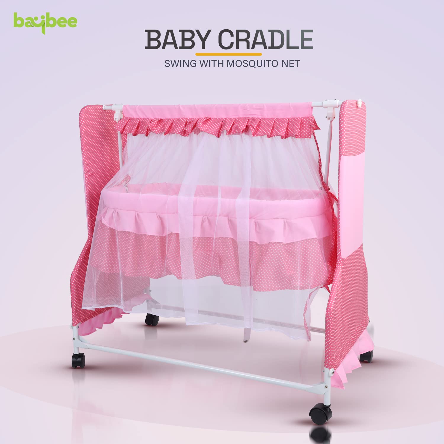 Neo Baby Swinging Cradle | Mosquito Net & Wheels | 0-12 Months