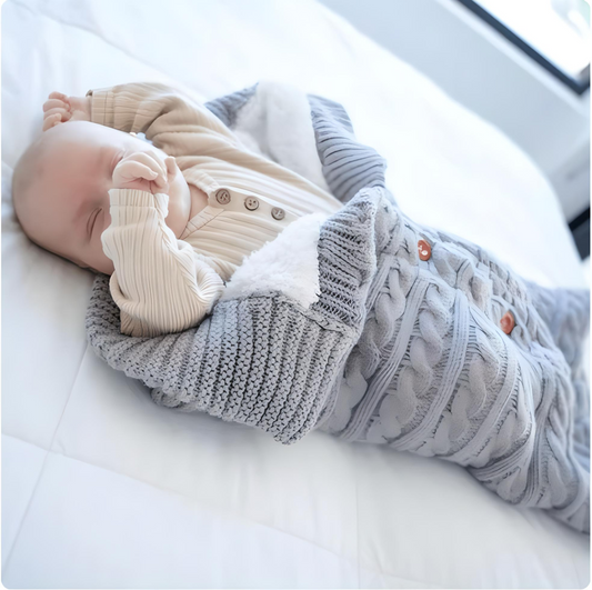 Premium Woollen Crochet Sleep Sack | Swaddle Wrap | Blanket With Fur Lining I NB - 3 Months