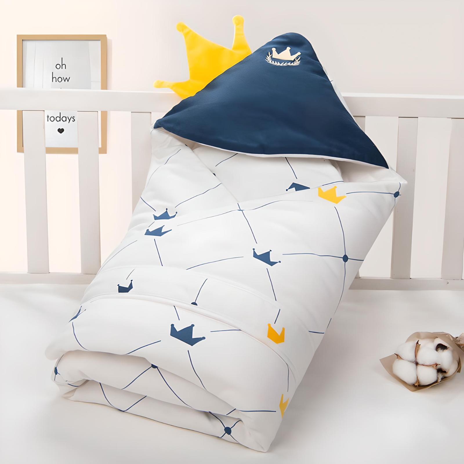 Premium Crown Baby Hooded Comforter / Swaddle Blanket I Newborn to 12 Months