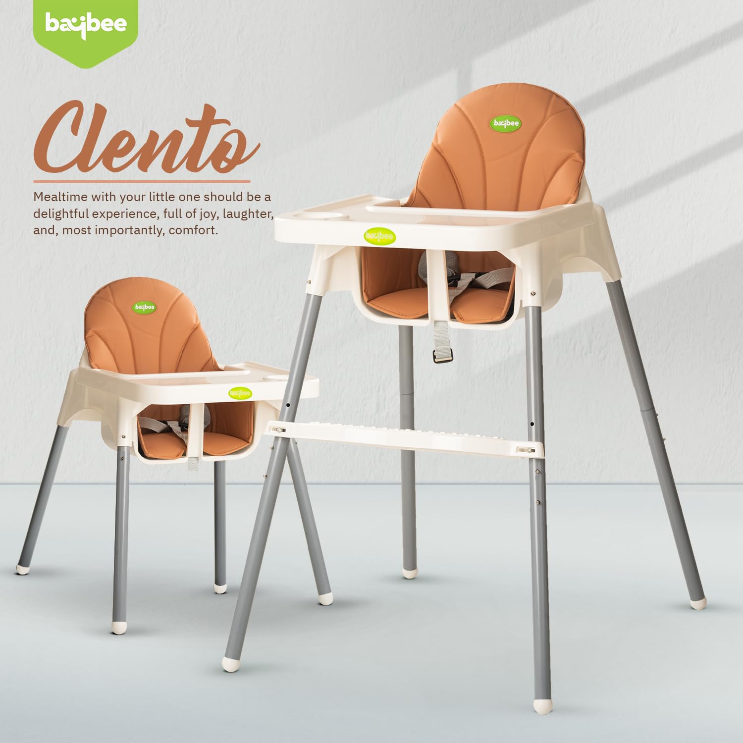 Clento 2-in-1 Baby High Chair - Adjustable Height, Footrest & Tray (6M-3Y)