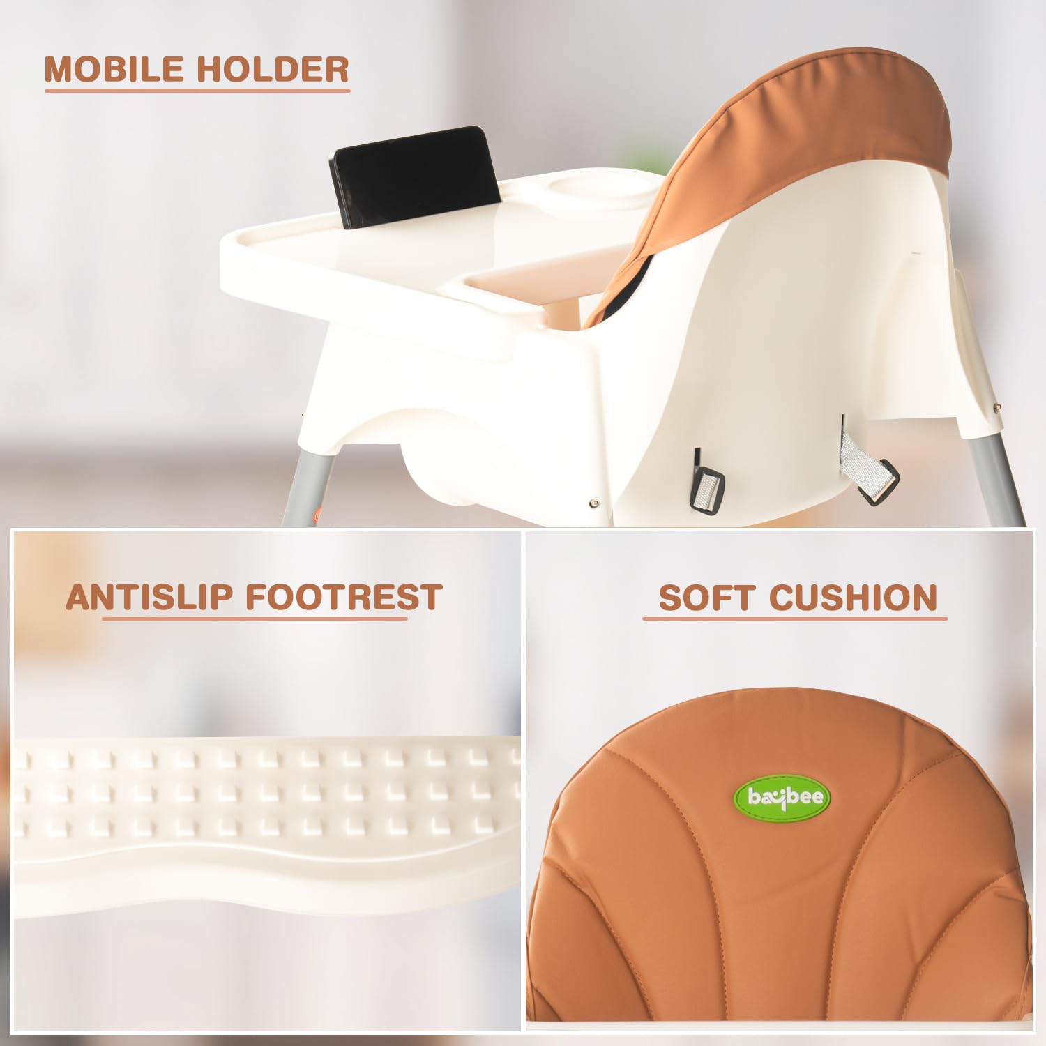 Clento 2-in-1 Baby High Chair - Adjustable Height, Footrest & Tray (6M-3Y)