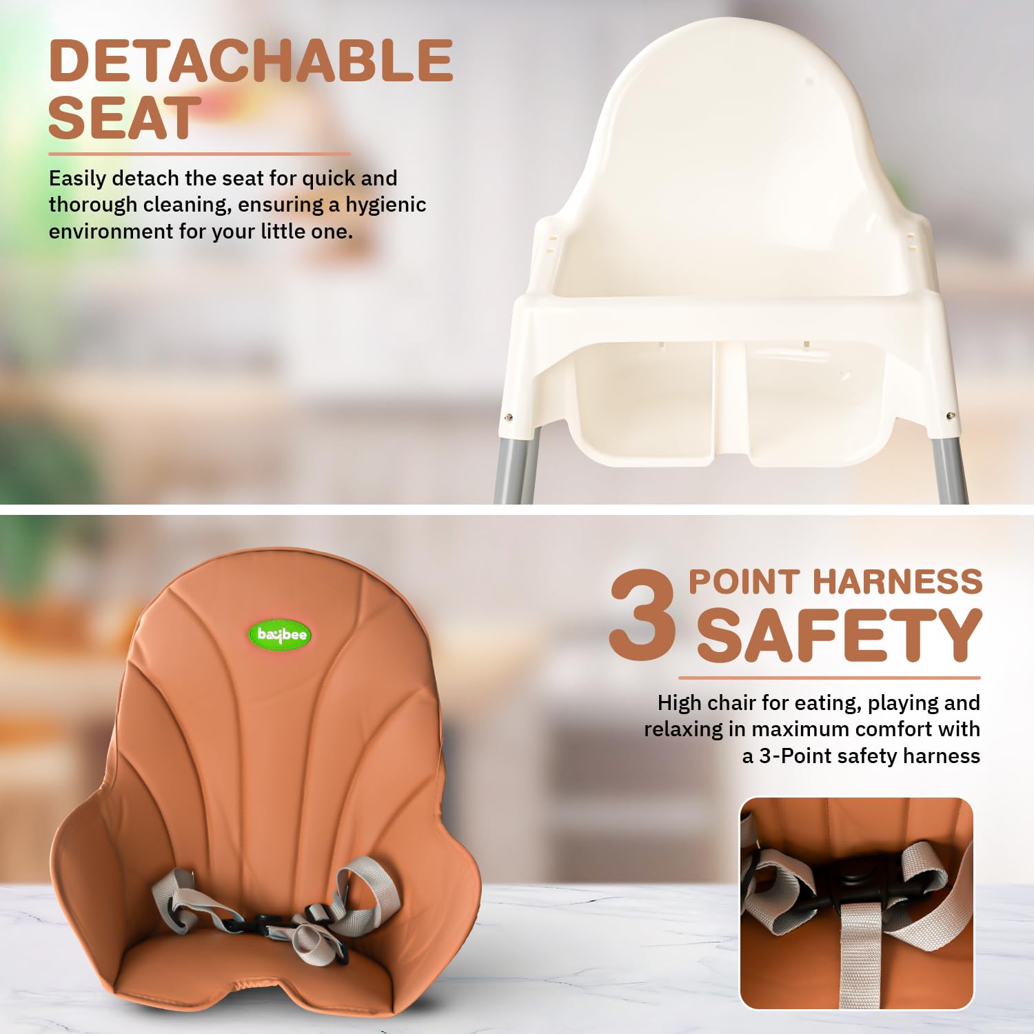 Clento 2-in-1 Baby High Chair - Adjustable Height, Footrest & Tray (6M-3Y)
