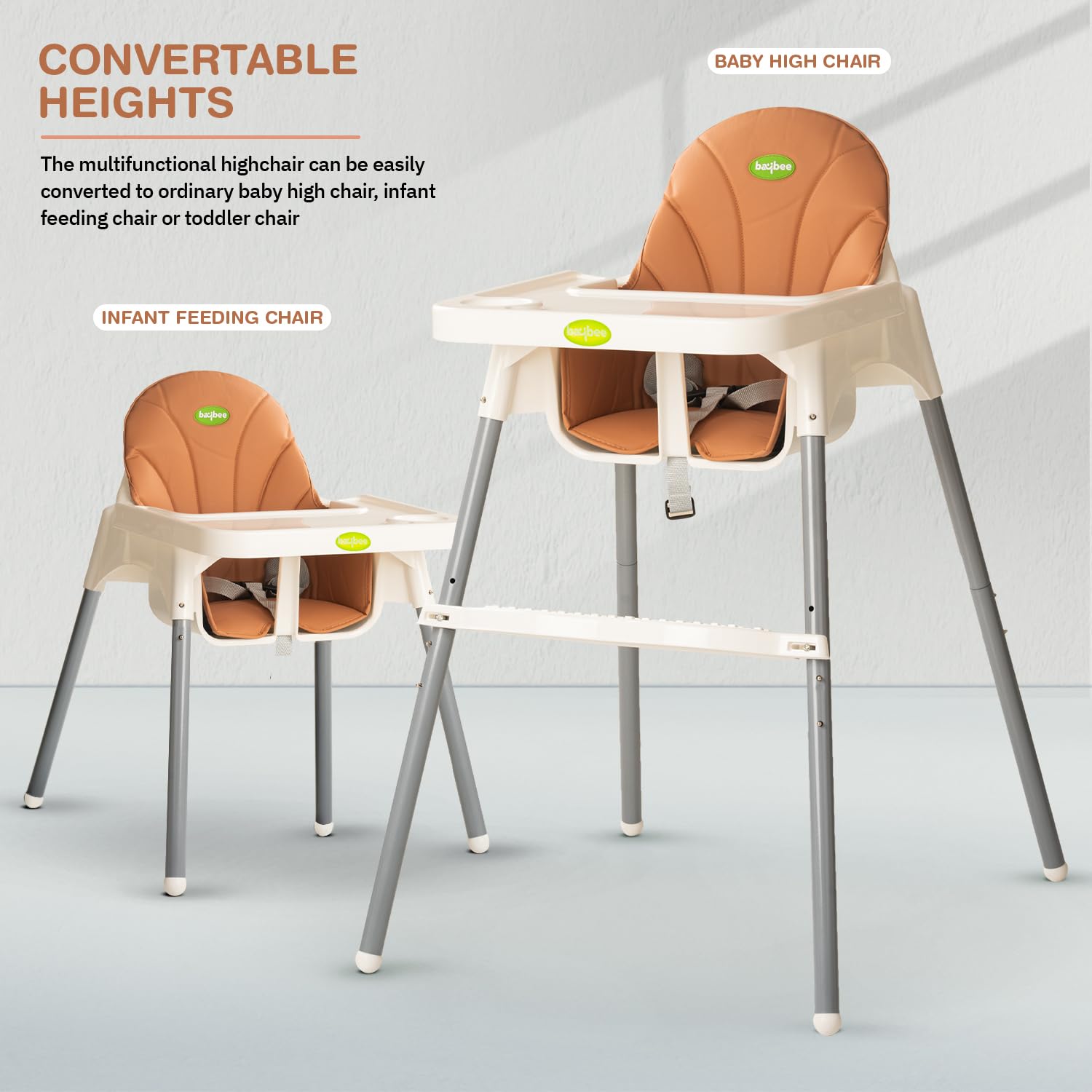 Clento 2-in-1 Baby High Chair - Adjustable Height, Footrest & Tray (6M-3Y)