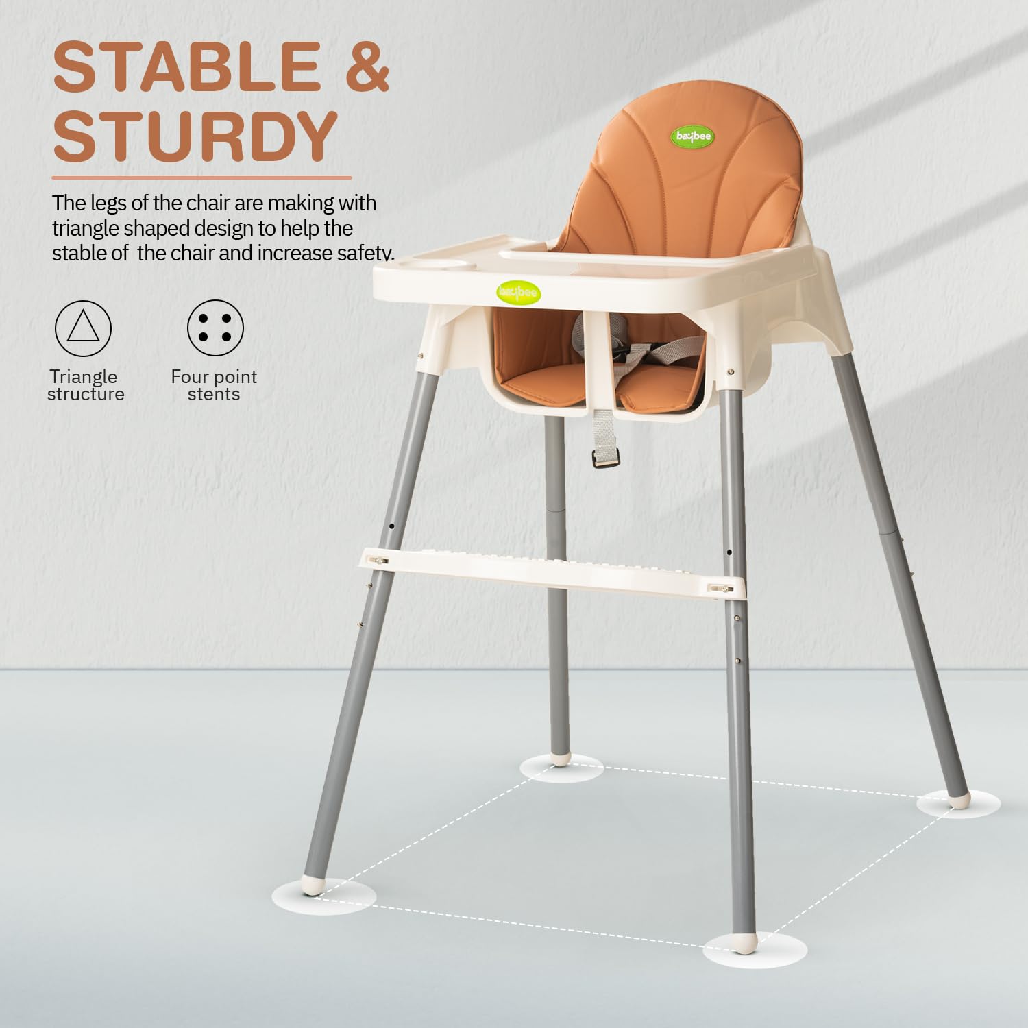 Clento 2-in-1 Baby High Chair - Adjustable Height, Footrest & Tray (6M-3Y)