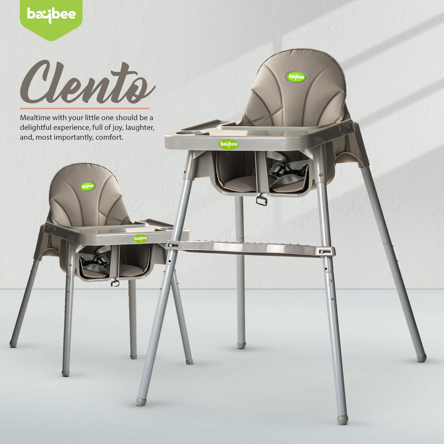 Clento 2-in-1 Baby High Chair - Adjustable Height, Footrest & Tray (6M-3Y)