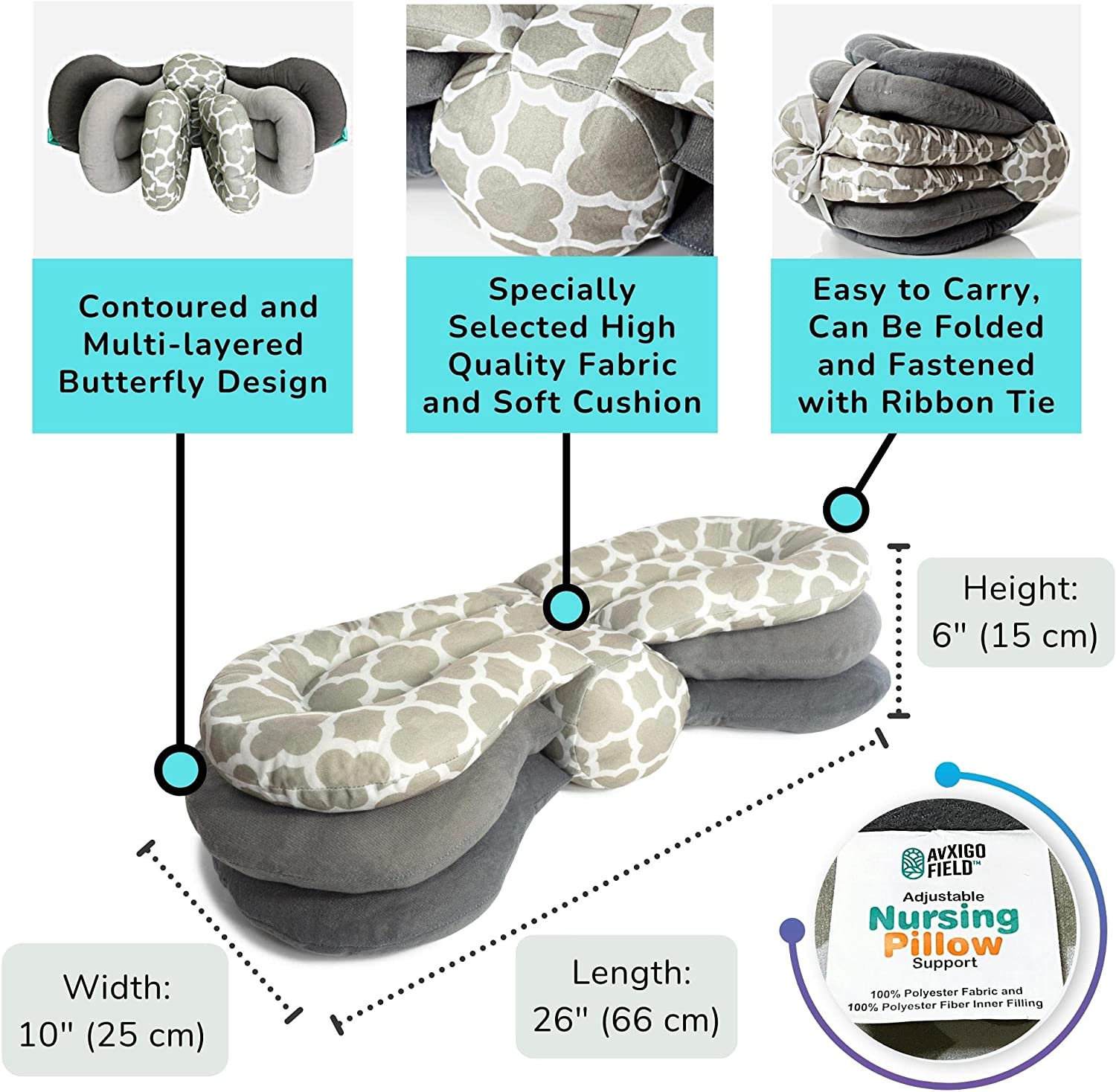 Elevate Adjustable Nursing and Breastfeeding Pillow I with multiple angle I Contoured & Multi layered Butterfly Design