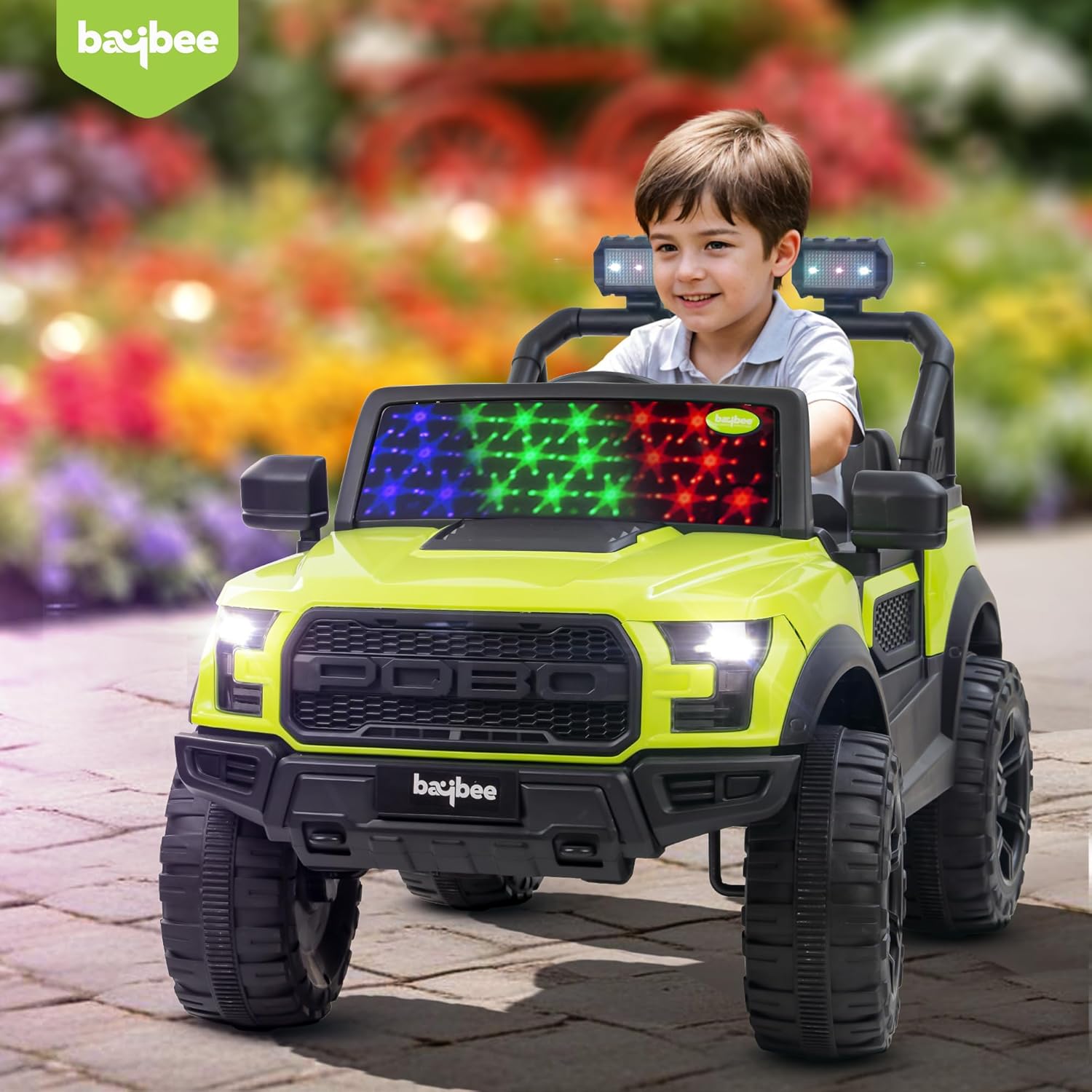 Minikin Pobo Kids Electric Jeep - Rechargeable, Lights & Music (Ages 1-8)