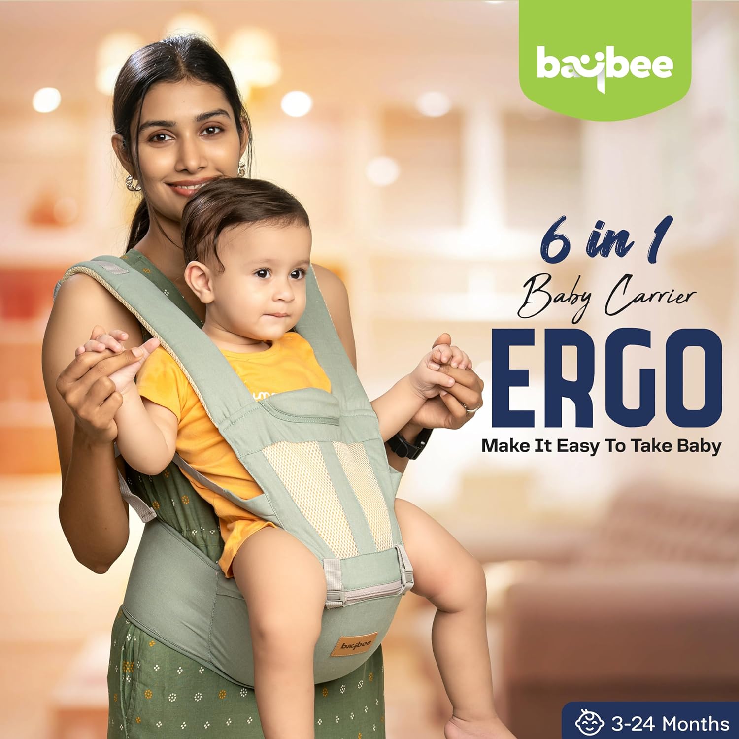 in Ergo Hip Seat Baby Carrier Kangaroo Bag with Carry Positions for  to 24 Months