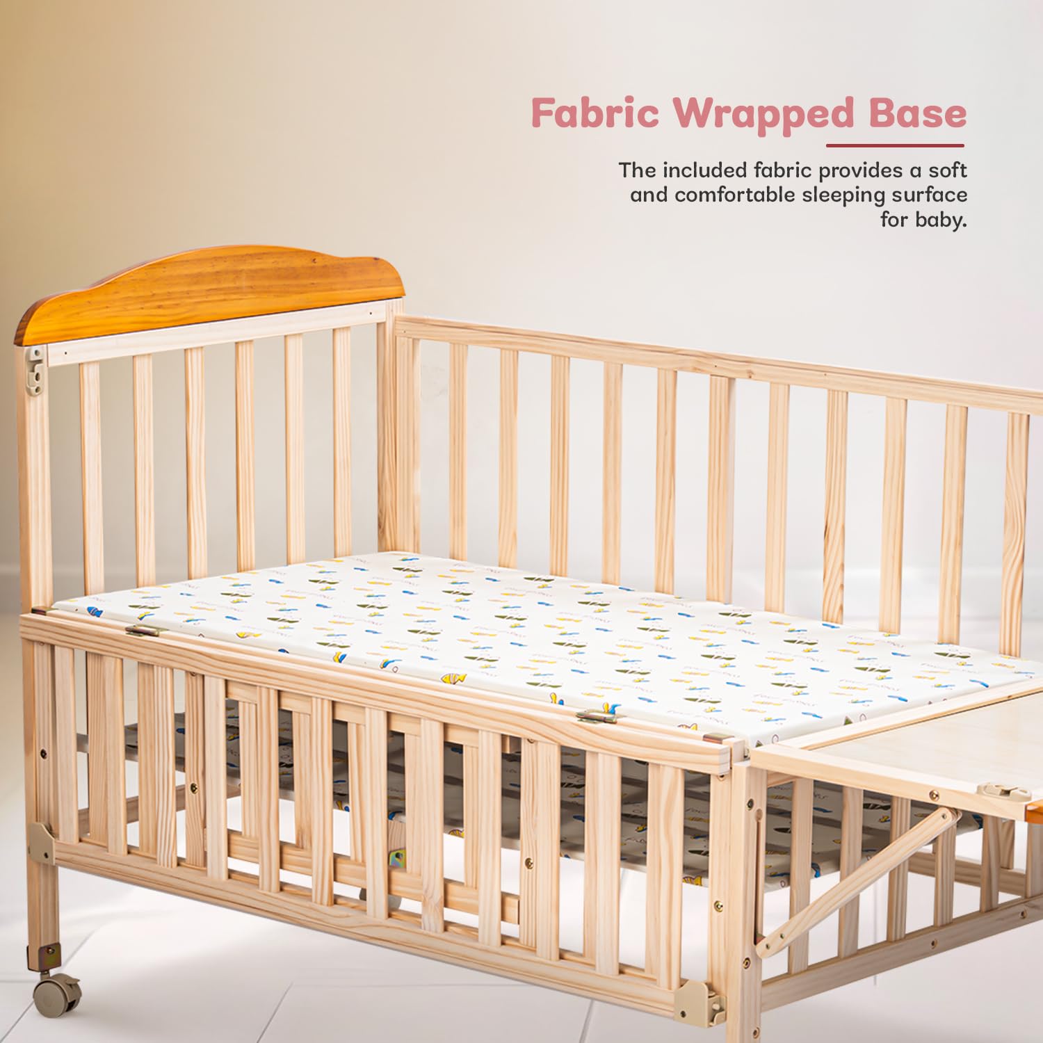 Crolla 3-in-1 Wooden Baby Cradle - Convertible Bassinet, Bedside Crib & Swing with 360° Wheels, Mosquito Net & Storage (Natural)