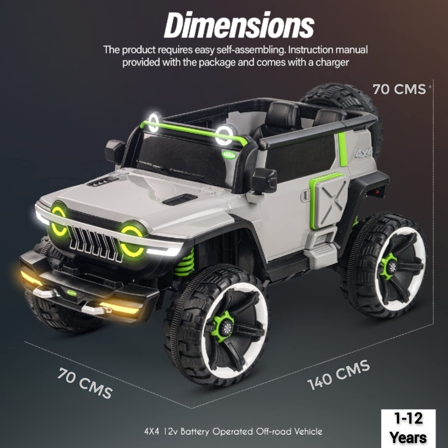 Minikin Hulk 4X4 Monster Rechargeable Jeep | Top End Configuration | 1-10 Years