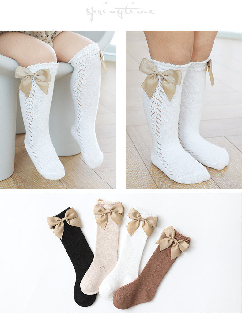 High Knee Satin Bow Socks for Girls (0 to 2 years)