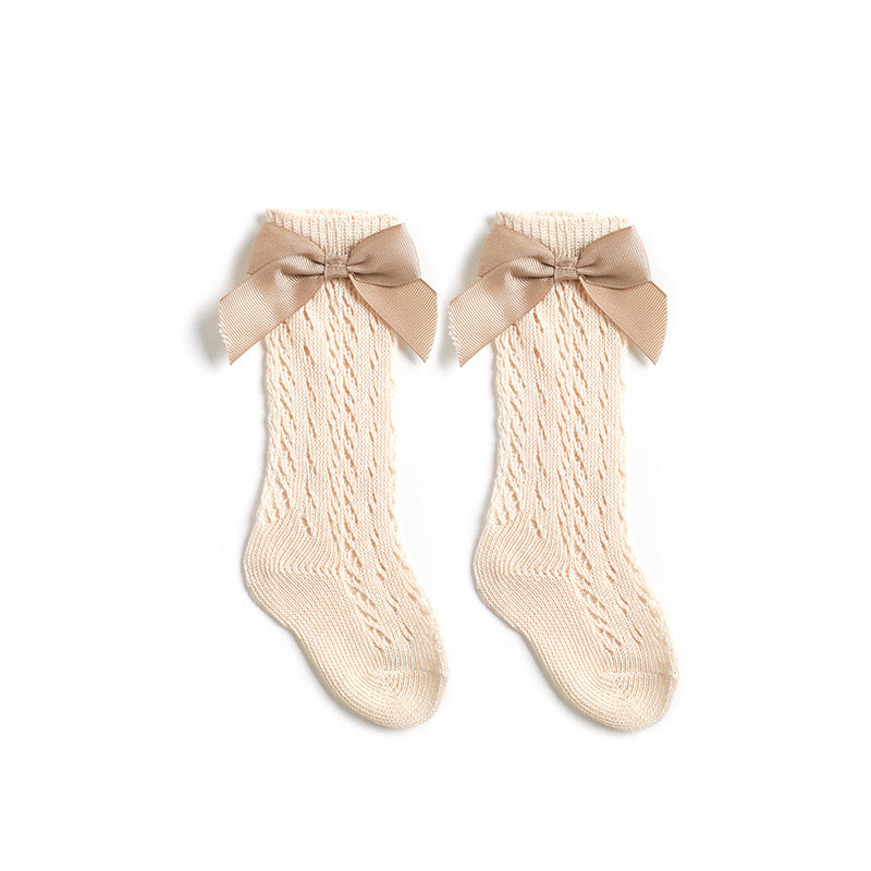 High Knee Bow Mesh Socks for Toddler Girls (NB-3Y) - Stylish & Comfortable