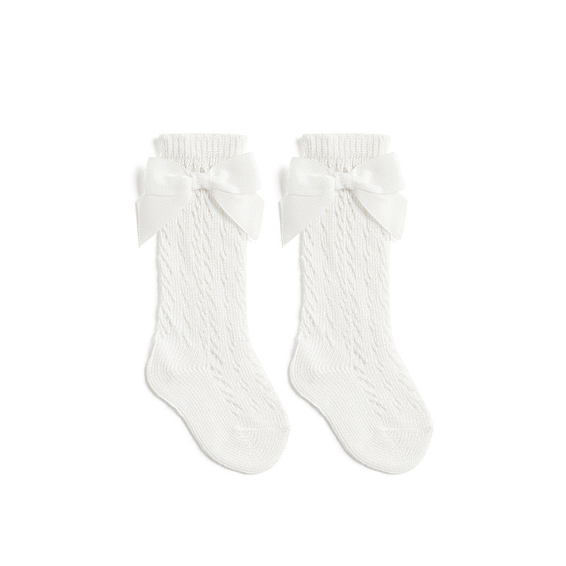 High Knee Bow Mesh Socks for Toddler Girls (NB-3Y) - Stylish & Comfortable