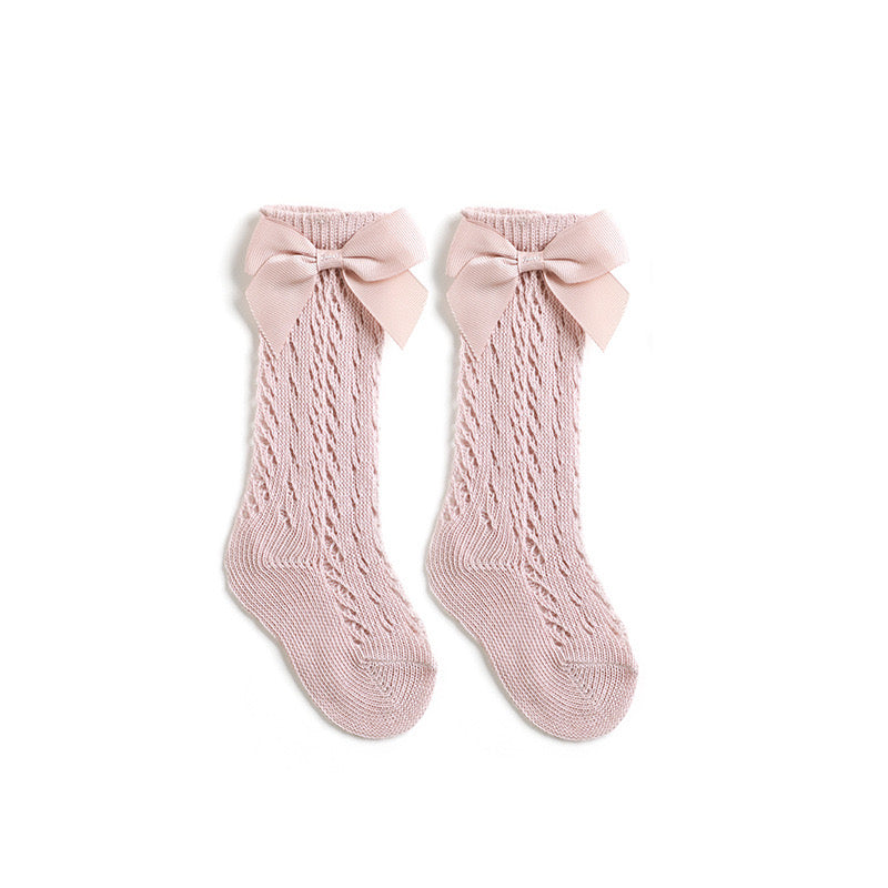 High Knee Bow Mesh Socks for Toddler Girls (NB-3Y) - Stylish & Comfortable