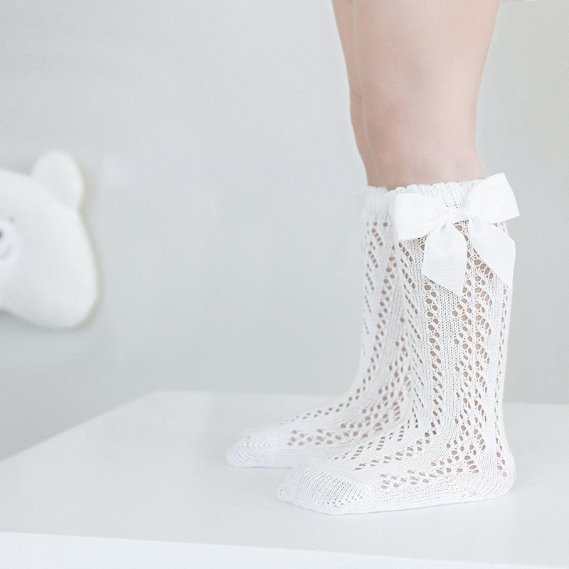 High Knee Bow Mesh Socks for Toddler Girls (NB-3Y) - Stylish & Comfortable