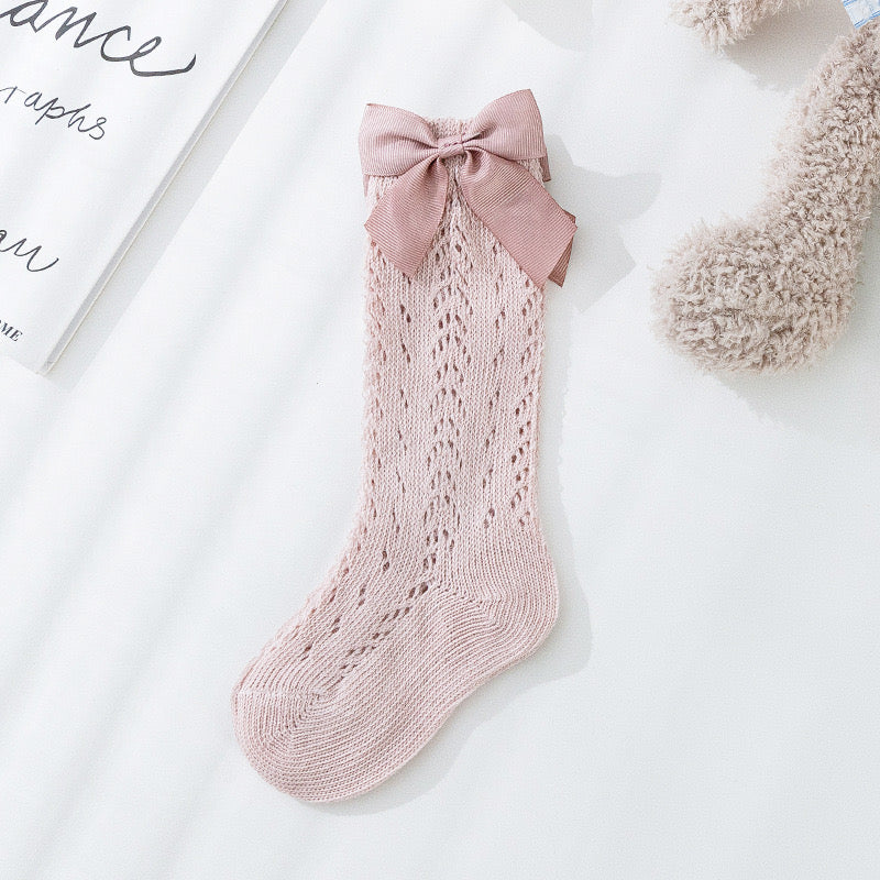 High Knee Bow Mesh Socks for Toddler Girls (NB-3Y) - Stylish & Comfortable