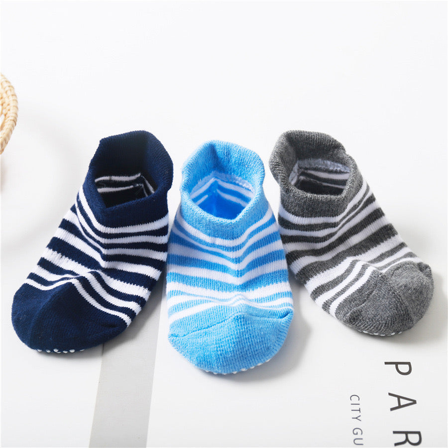 Non-slip Cotton Ankle Socks (Stripes) - Pair of 6