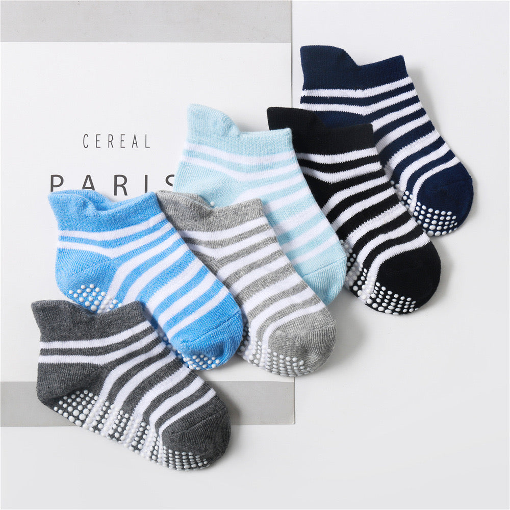 Non-slip Cotton Ankle Socks (Stripes) - Pair of 6