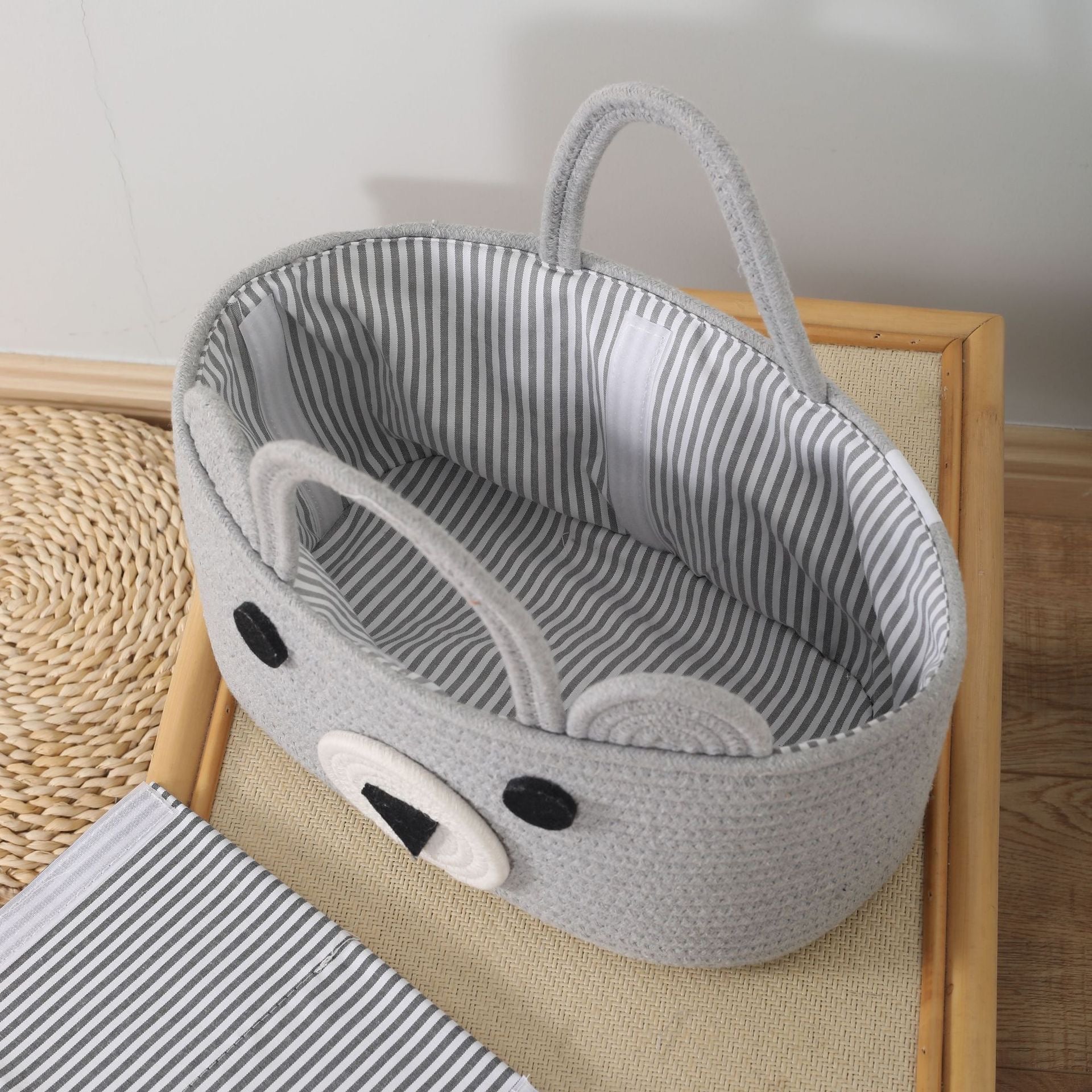 Premium Baby Diaper Caddy I Yoga Bag I Beach Bag I Multipurpose Organizer Bag - 100% Cotton Rope - Grey Teddy