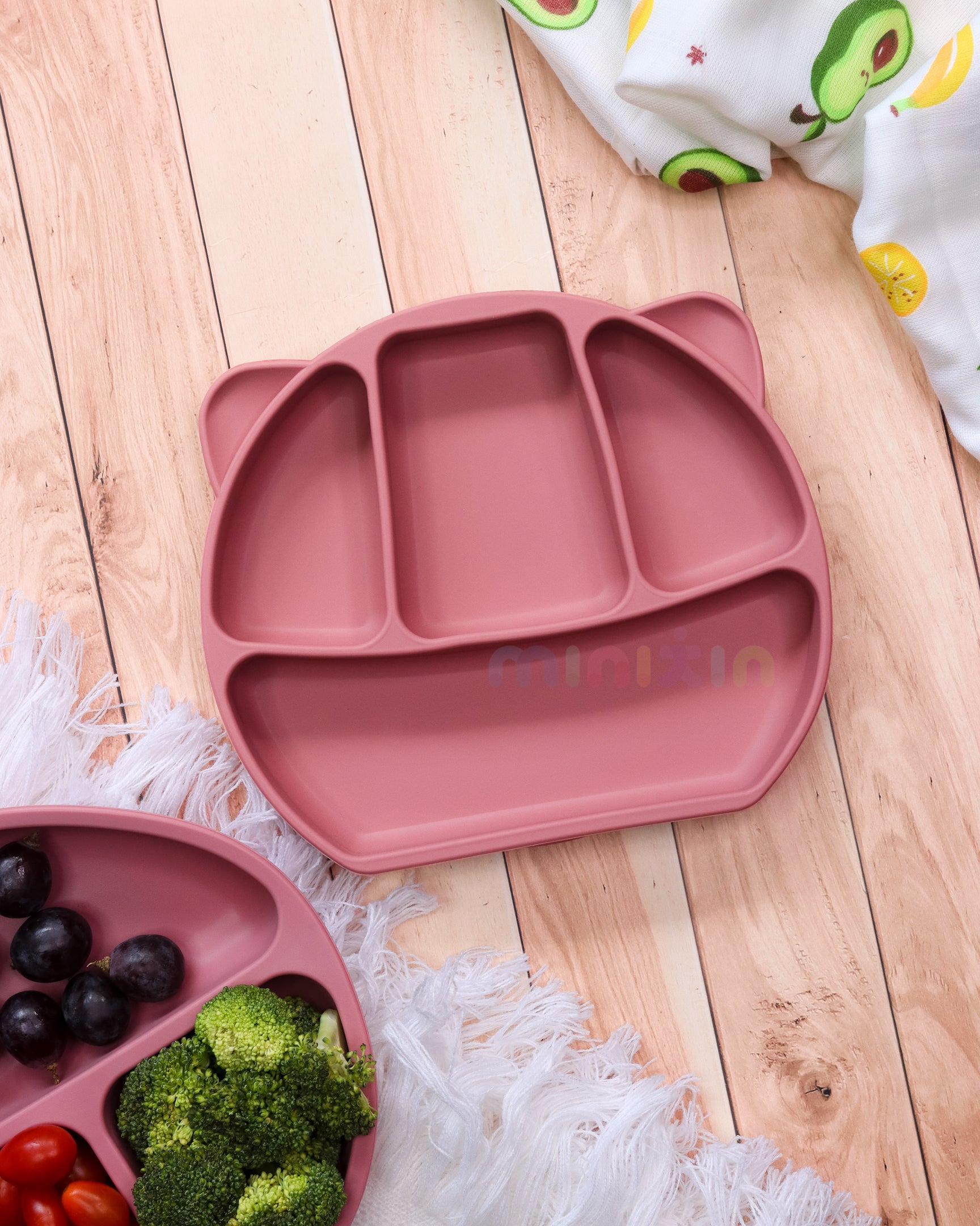 Portion Divided Plate with Suction Base | Encourages Self Eating I BPA-Free 100% Silicone Plate for Baby & Toddler I Mulberry