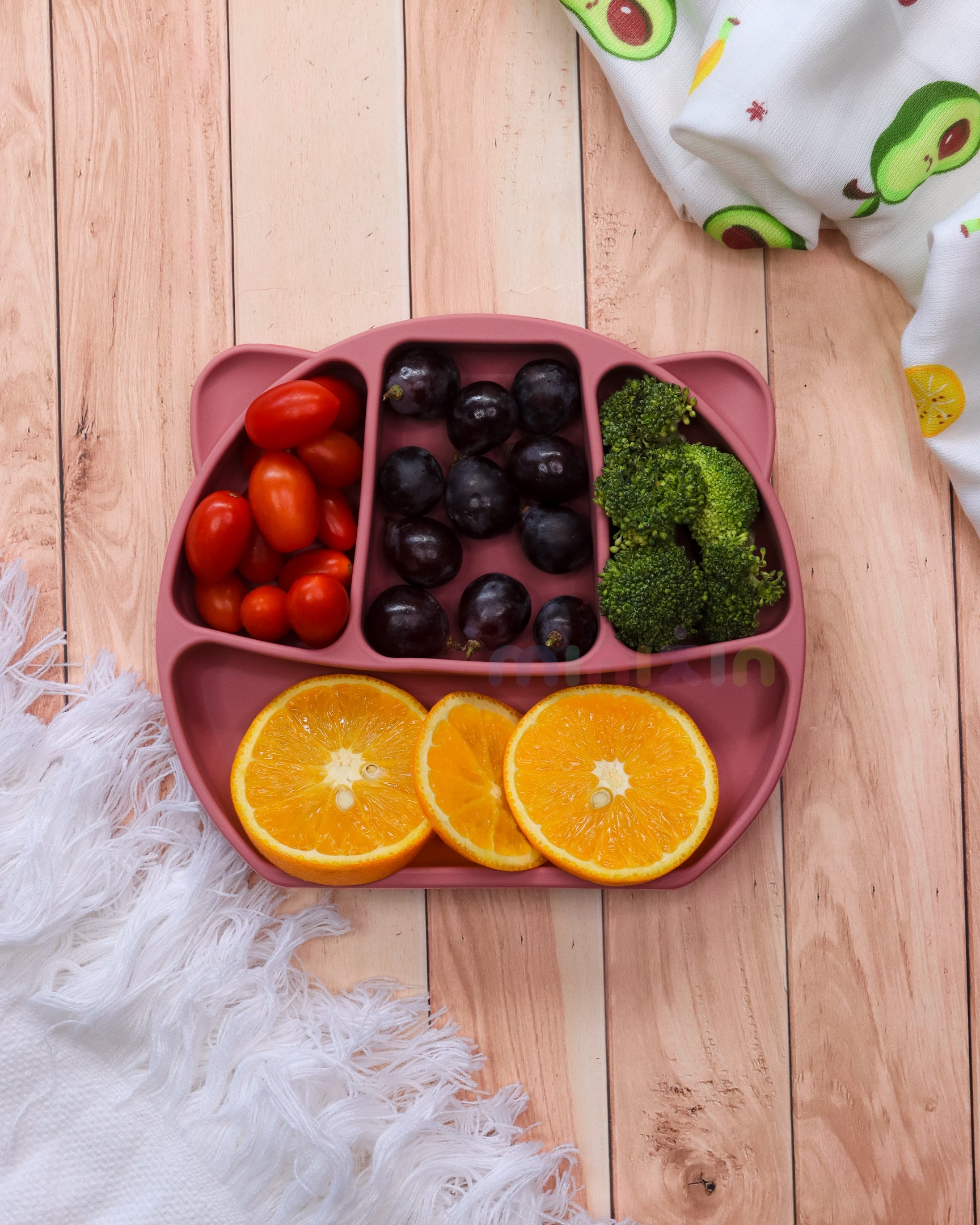 Portion Divided Plate with Suction Base | Encourages Self Eating I BPA-Free 100% Silicone Plate for Baby & Toddler I Mulberry