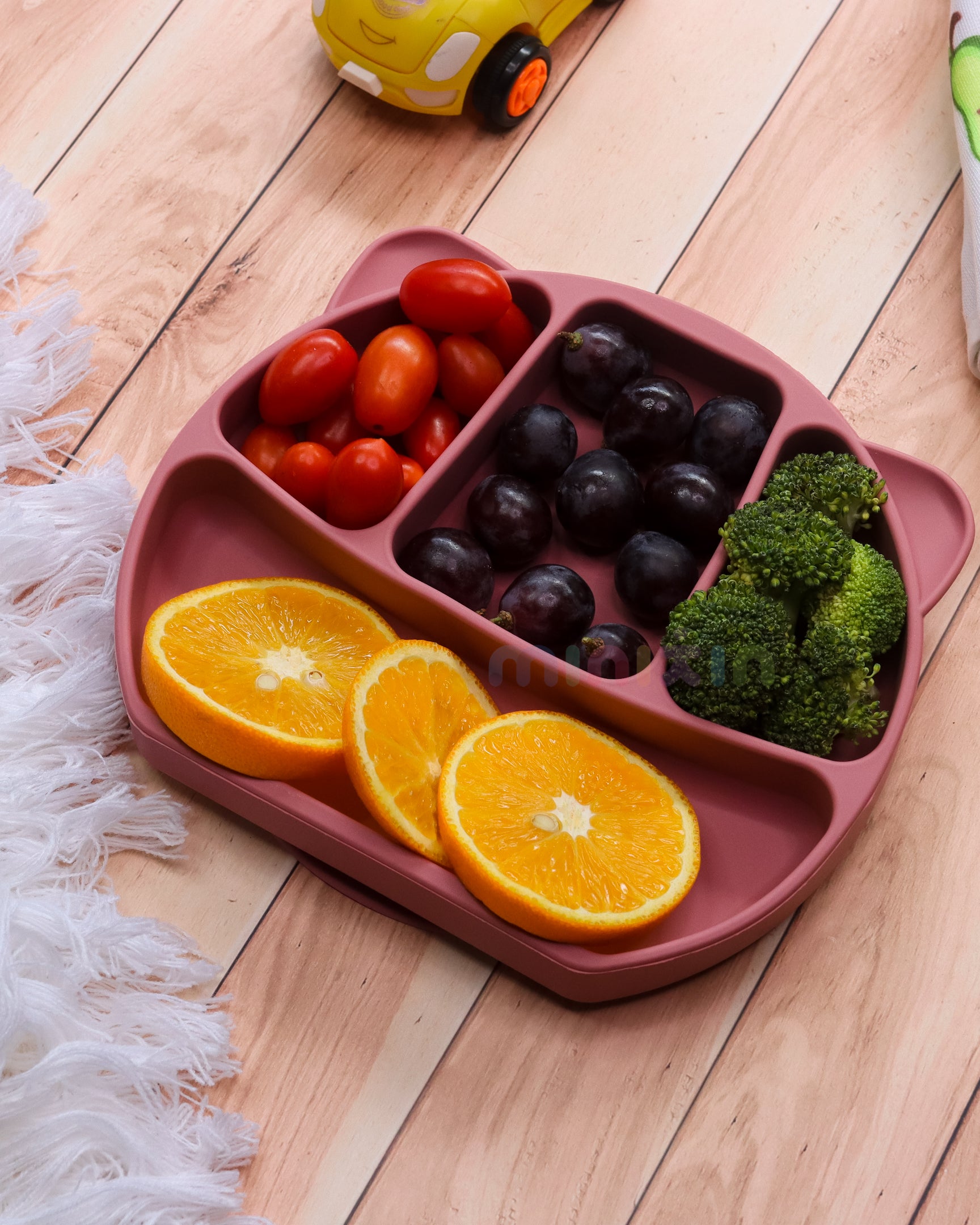 Portion Divided Plate with Suction Base | Encourages Self Eating I BPA-Free 100% Silicone Plate for Baby & Toddler I Mulberry